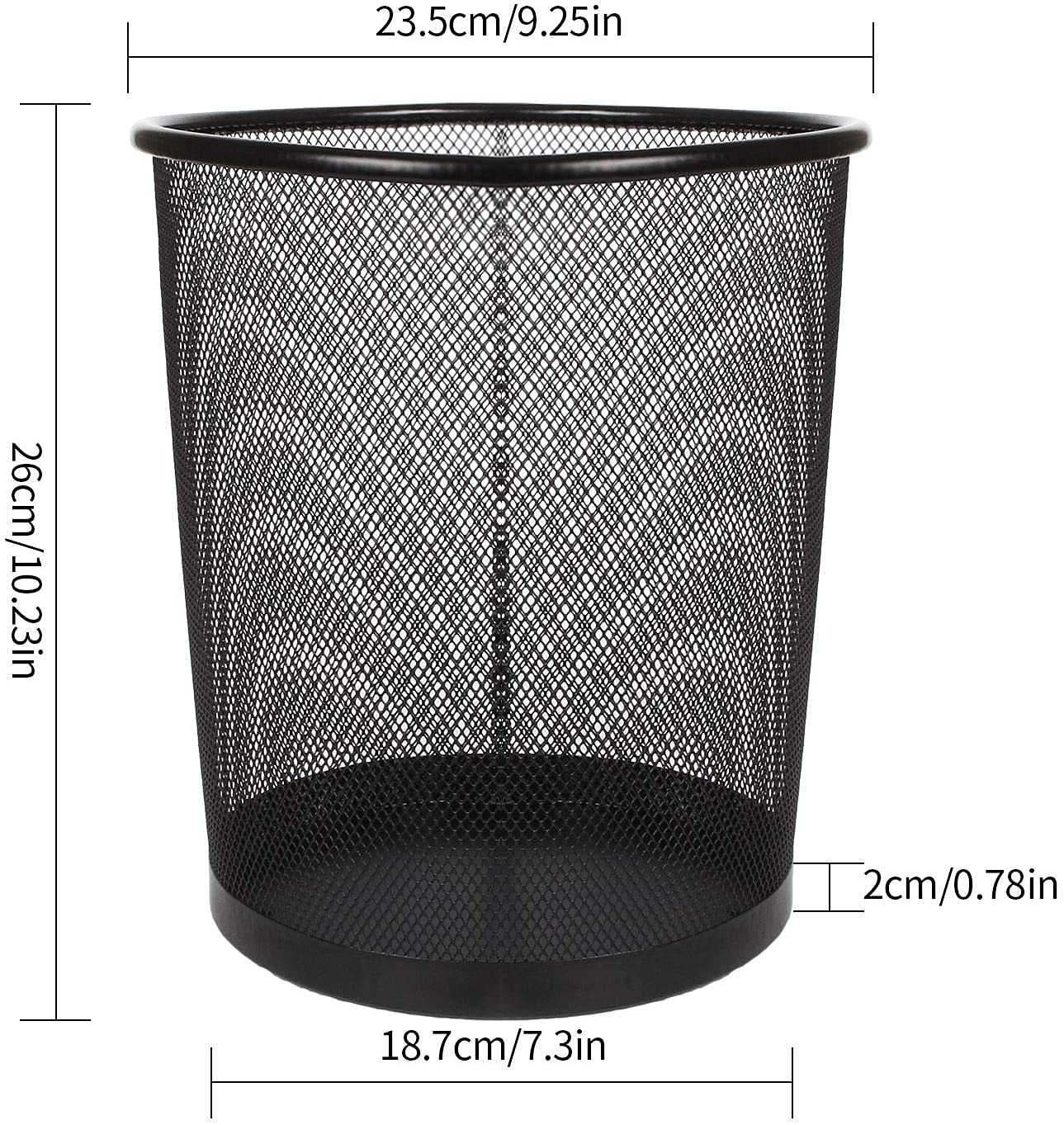 Set Da 4 Cestini Porta Carta In Rete Metallica Nera 12L – Rotondi Per Ufficio, Camera Da Letto, Bagno E Cucina – 27x23x19 Cm - 4