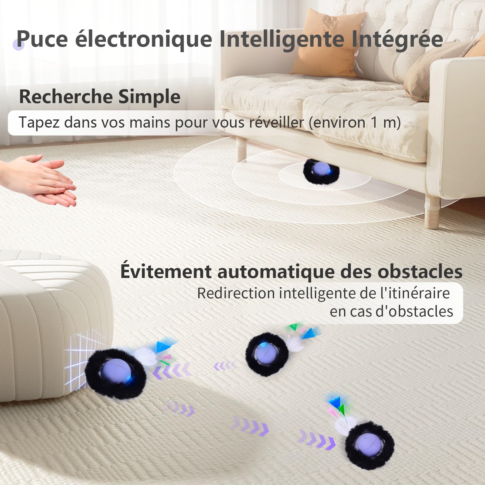 GoldenSun Jouet pour chat - Balle à roulement rapide dans un sac - Jouet pour chat domestique - Balle mobile activée par le mouvement - Tapis à 7 trous