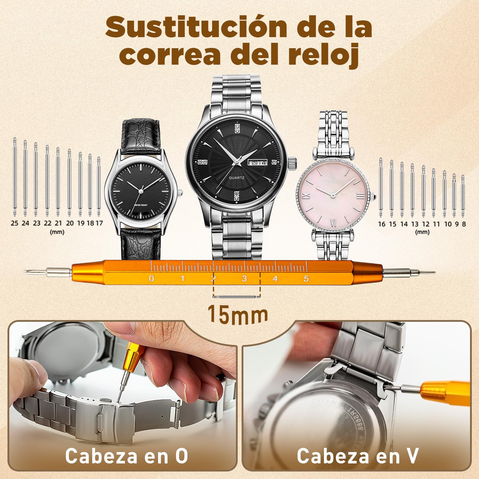 【Versión combinada】Eventronic Kit de Reparación de Relojes+Prensa de Tapa, Juego de Herramientas de Barra de Resorte Profesional, Juego de Herramientas Pasador de Enlace de Banda de Reloj con Estuche
