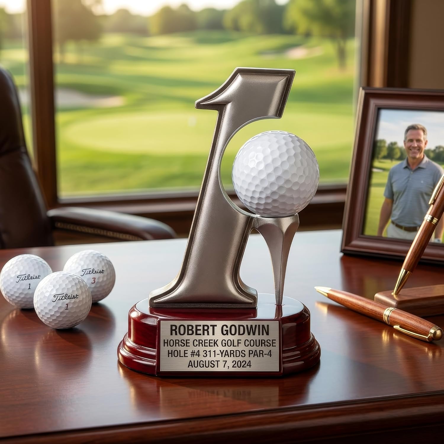 Etch Workz Golf Ball Hole in One Award | Customized Golf Ball Stand Holder Holds Regulation Golf Ball | 5-1/2 inch Silver Tone Resin Trophy | Engraved Name Plate Included | Customize Now