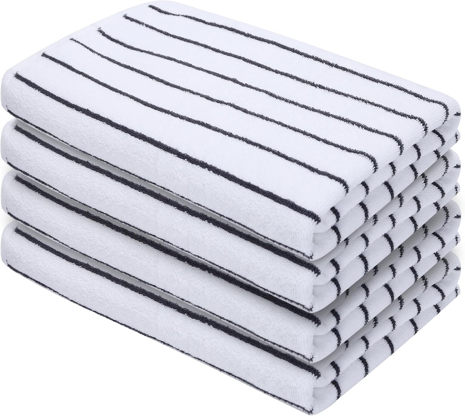 Organix Multi-Color Stripe 36"x72" Beach & Pool Towel - 4 Pack Large 100% Cotton Beach Towel - Soft & Highly Absorbent Colorful Contrast Adult Luxury Towels - White/Grey