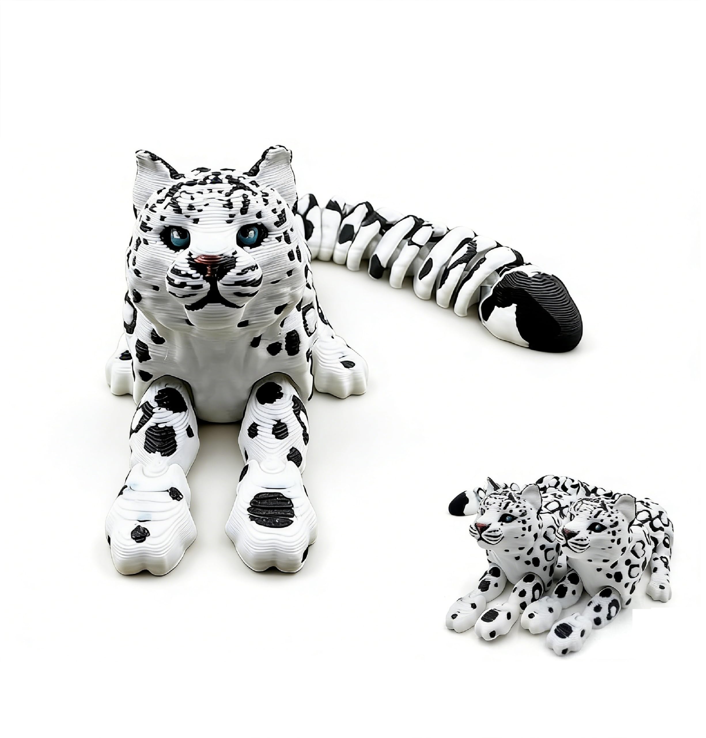 FILOEEX 3D Printed Snow Leopard, 3d Print Fidget Toys Snow Leopard, 8 Inch Articulated Poseable Toy with Realistic Joints, Mini Animal Model for Desk Decor, Display, Unique Gift for Adults