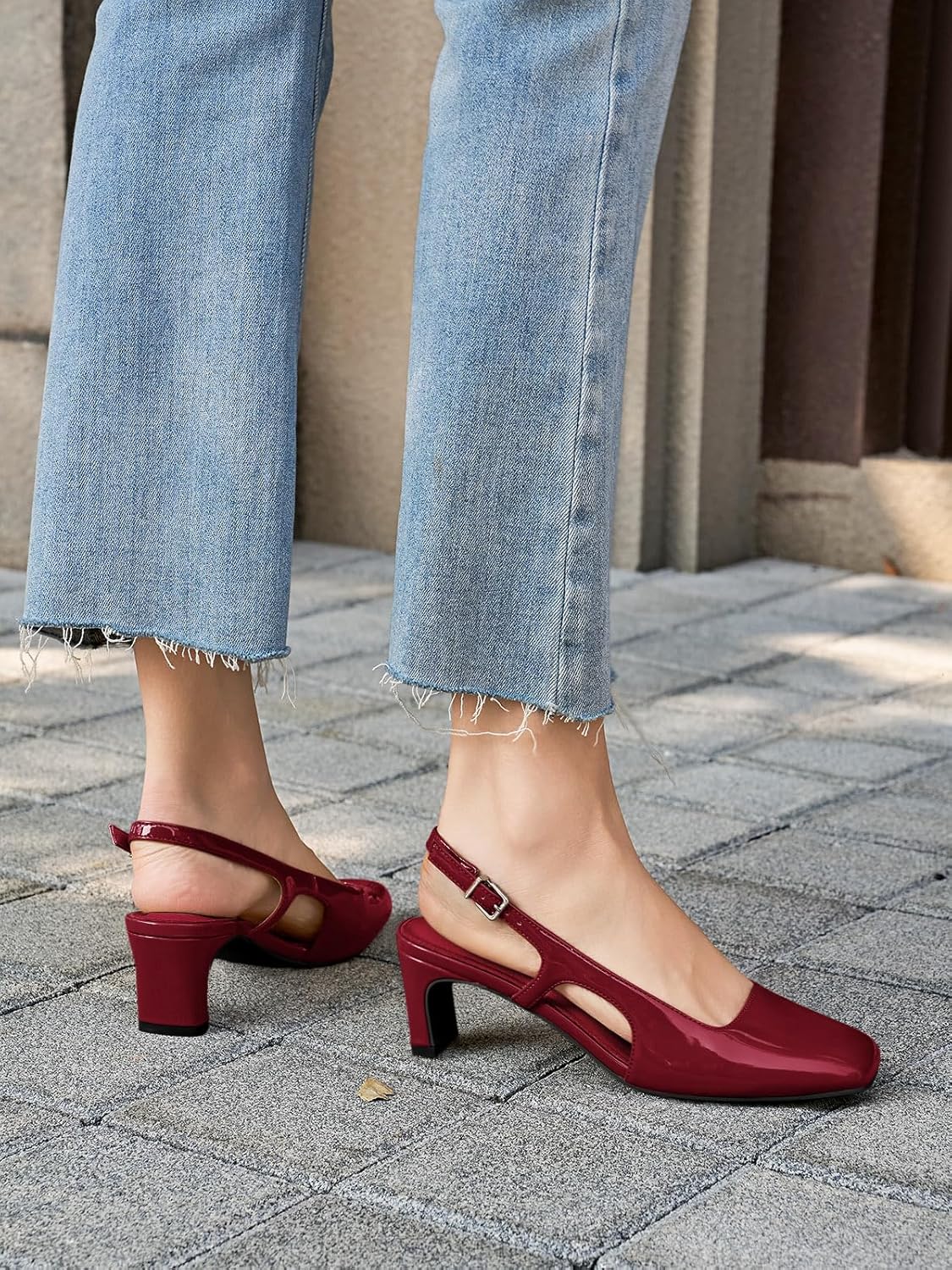 Coutgo Womens Slingback Chunky Low Heels Closed Square Toe Pumps Wedding Party Dress Shoes - Image 3