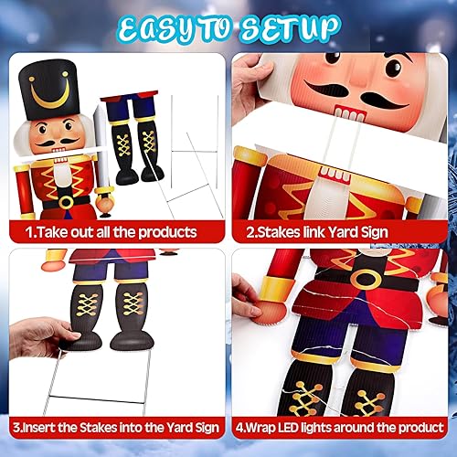 Miniatura 3 de Paquete de 2 luces LED de 37 pulgadas, decoración de cascanueces de Navidad, decoración de cascanueces al aire libre, letrero de jardín con estacas,