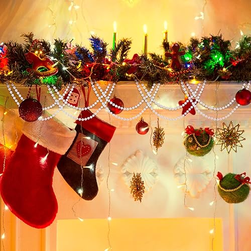 Miniatura 2 de 2 rollos de perlas sintéticas de Navidad de 96 pies y 0.118 in y 0.236 in para manualidades, cuentas largas de perlas para Navidad, bodas, fiestas,