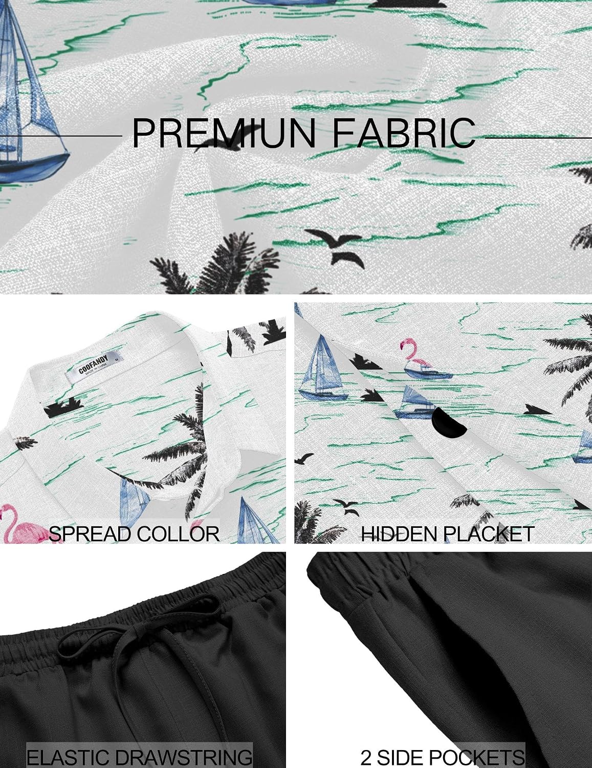  Men's Summer Beach Outfits 2 Piece Short Sleeve Shirts and Shorts Vacation Texture Linen Sets for Men thumbnail