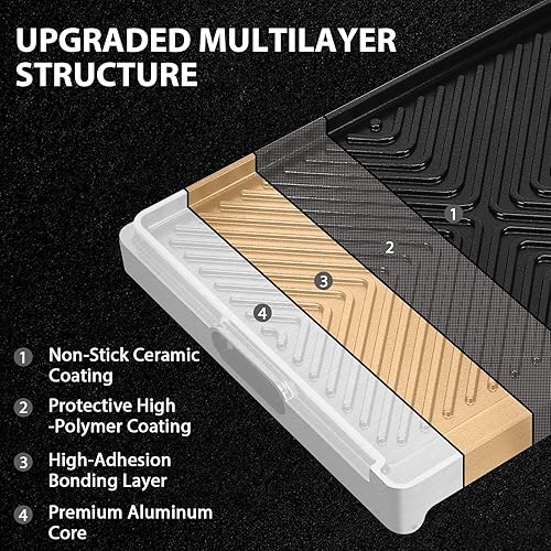 Miniatura 3 de Utheer Plancha reversible de cerámica de aluminio de 16.3 x 13 pulgadas, 50% más ligera, placa de parrilla plana y acanalada antiadherente 2 en 1,