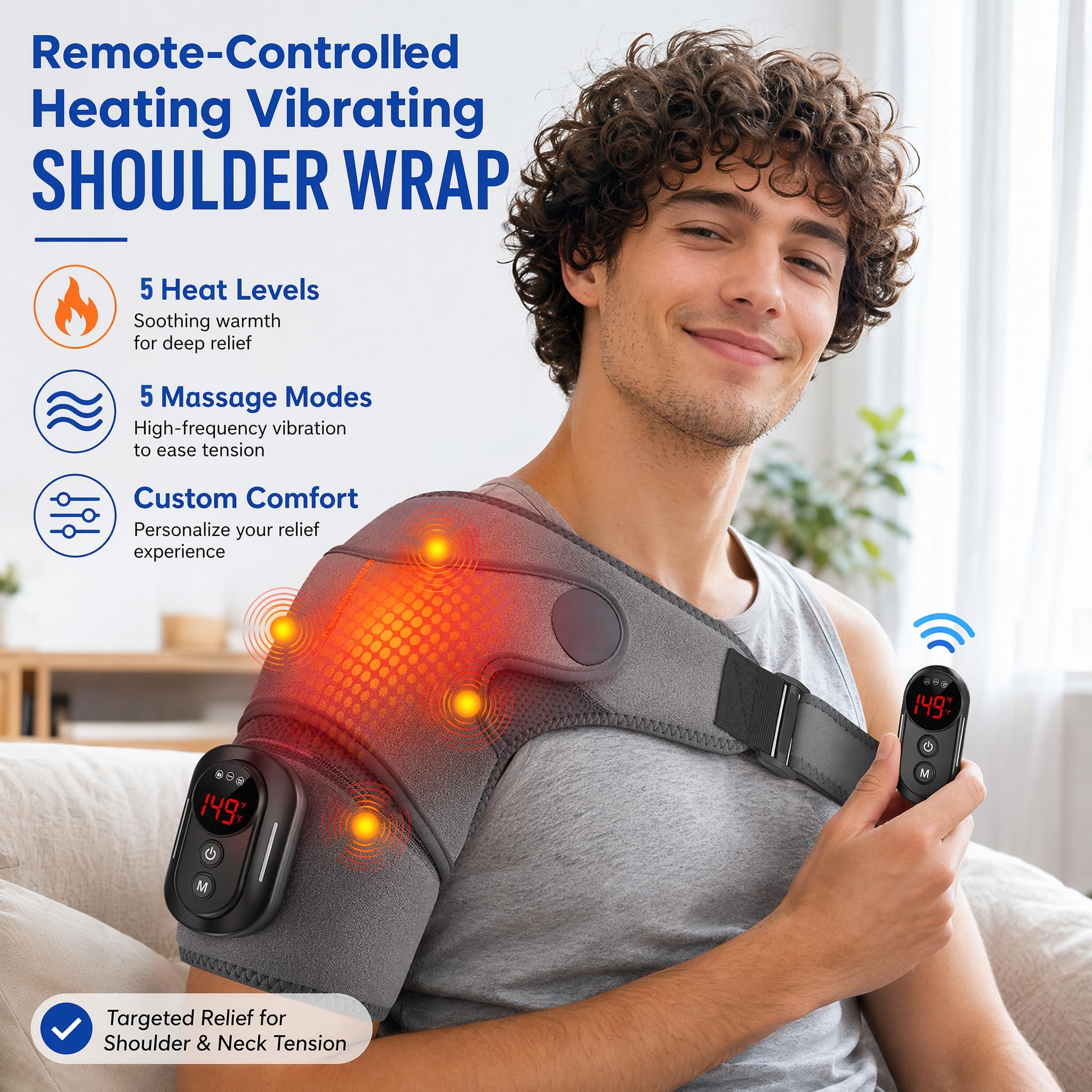 Schulter Massagegerät, 3-in-1 Massagegerät, Schulterbandage mit 5 Heizstufen & Vibration, 5000mAh 3-Gang-Timer für Links Oder Rechts Geeignet, Vatertagsgeschenk für Zuhause Büro Shoulder Massager