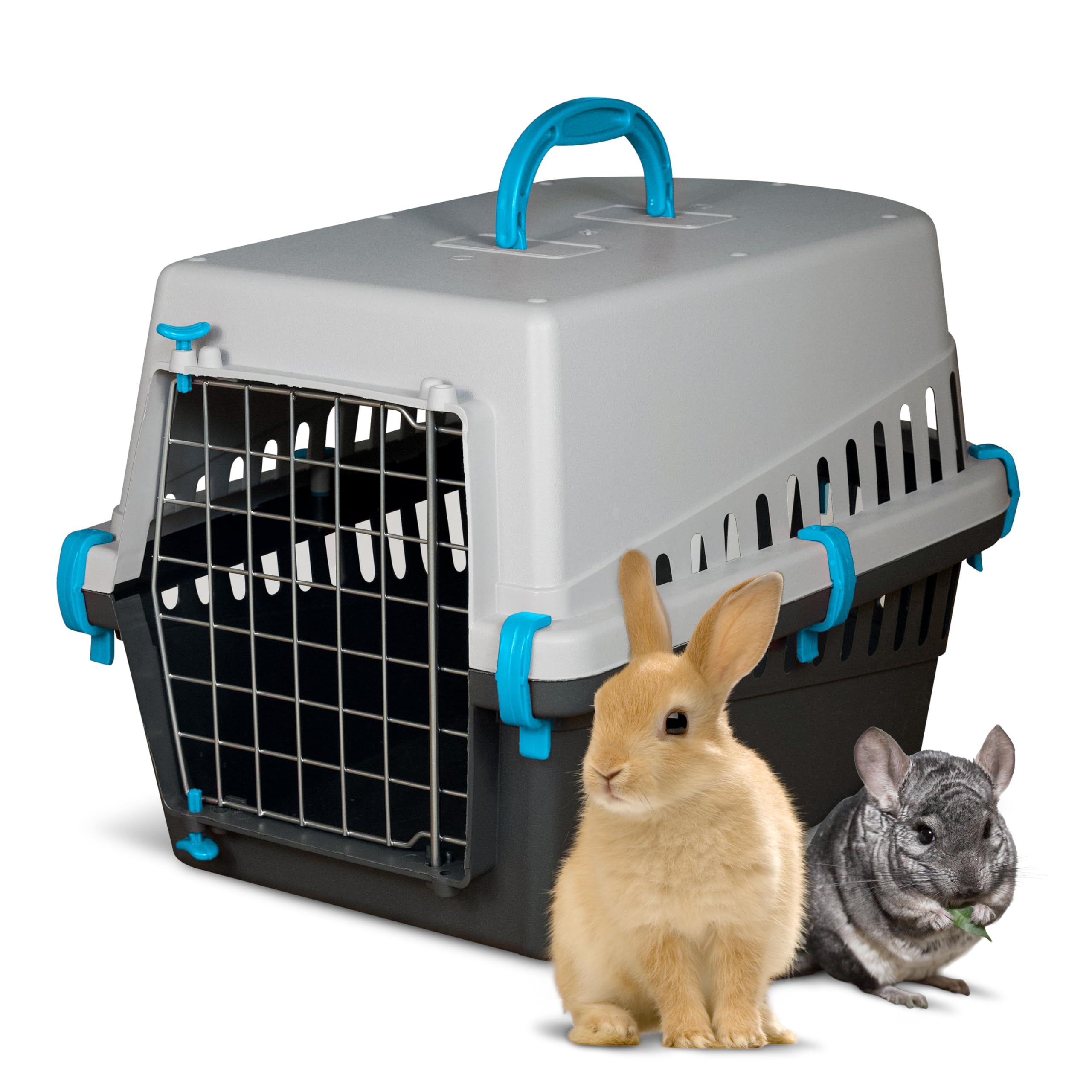 Transportbox Kaninchen Kleine Haustiere - Flugzeugbox - Metalltür - Leicht 1,14 kg - Blau 50 x 33 x 32 cm