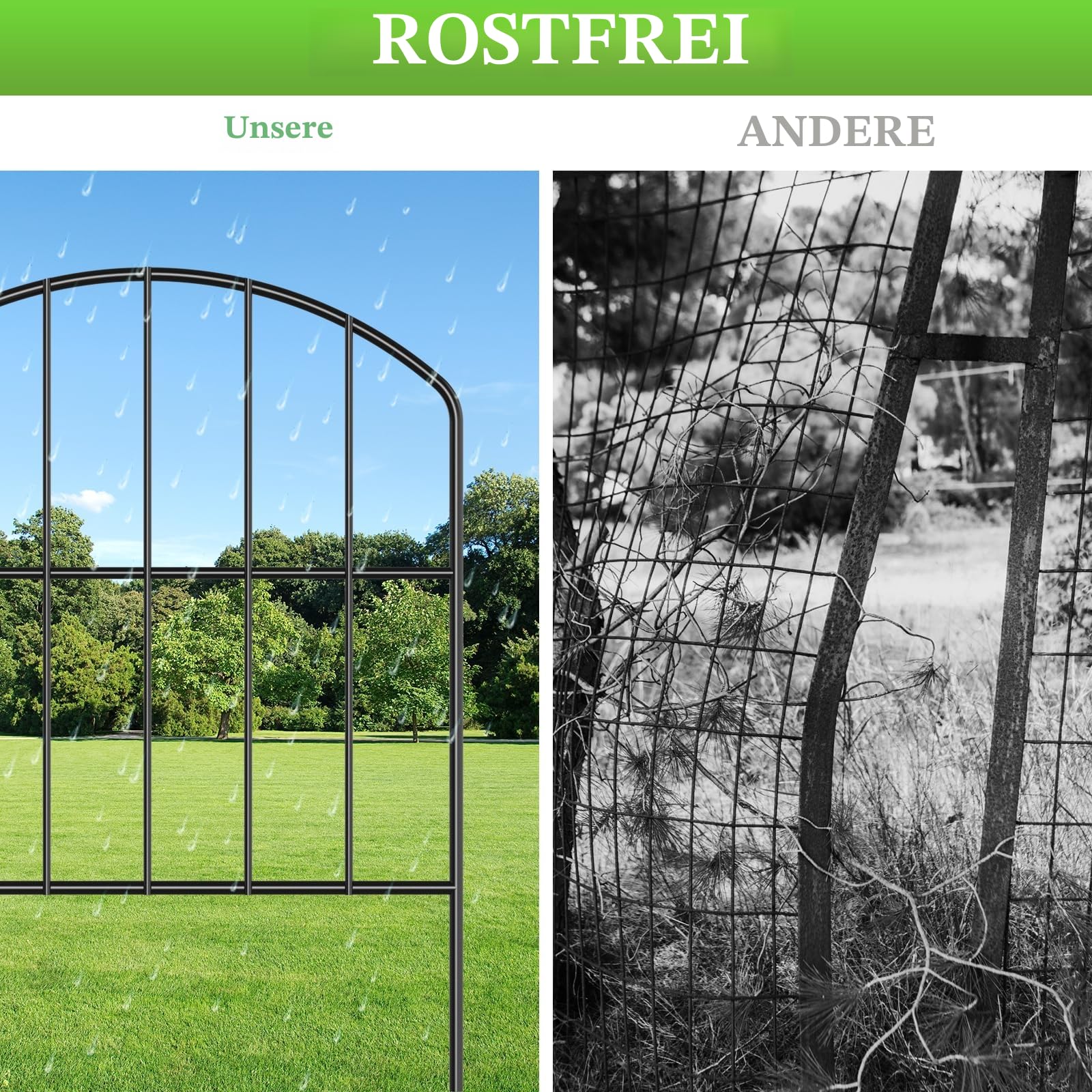 LIANTRAL 10 Stück Tierzaun Metall, Dekorativer Gartenzaun Steckzaun 41 cm x 3,2 m, Gewölbtes Design, Rostfrei, Kein Graben erforderlich, Zaun für Hunde & Kaninchen, Garten, Terrasse, Hof