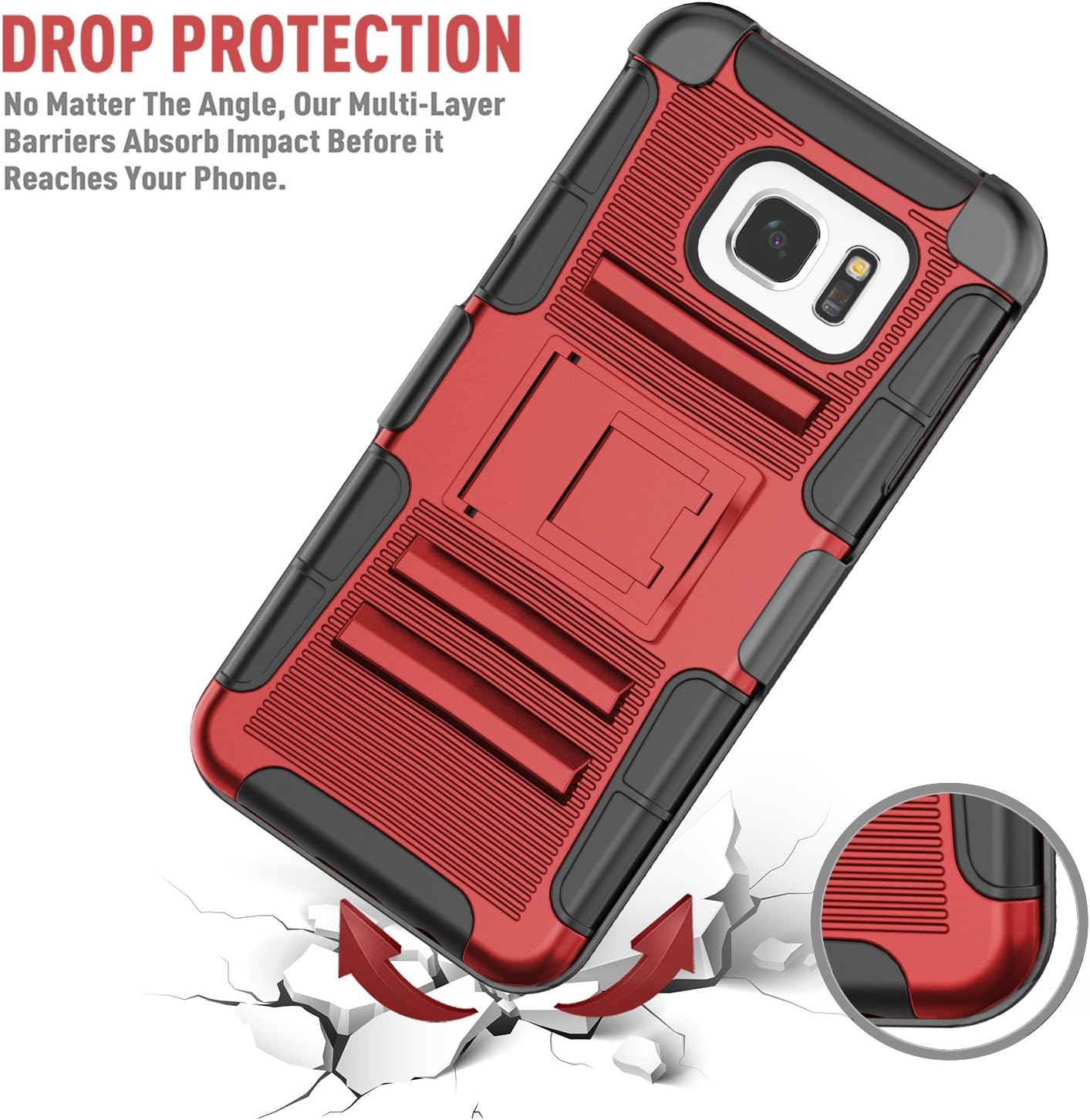 Galaxy S7 Edge Case, TILL [Knight Armor] Heavy Duty Full-body Rugged Holster Resilient Protective Case [Belt Swivel Clip][Kickstand] Combo Cover Shell For Samsung Galaxy S7 Edge G935 All Carrier [Red]