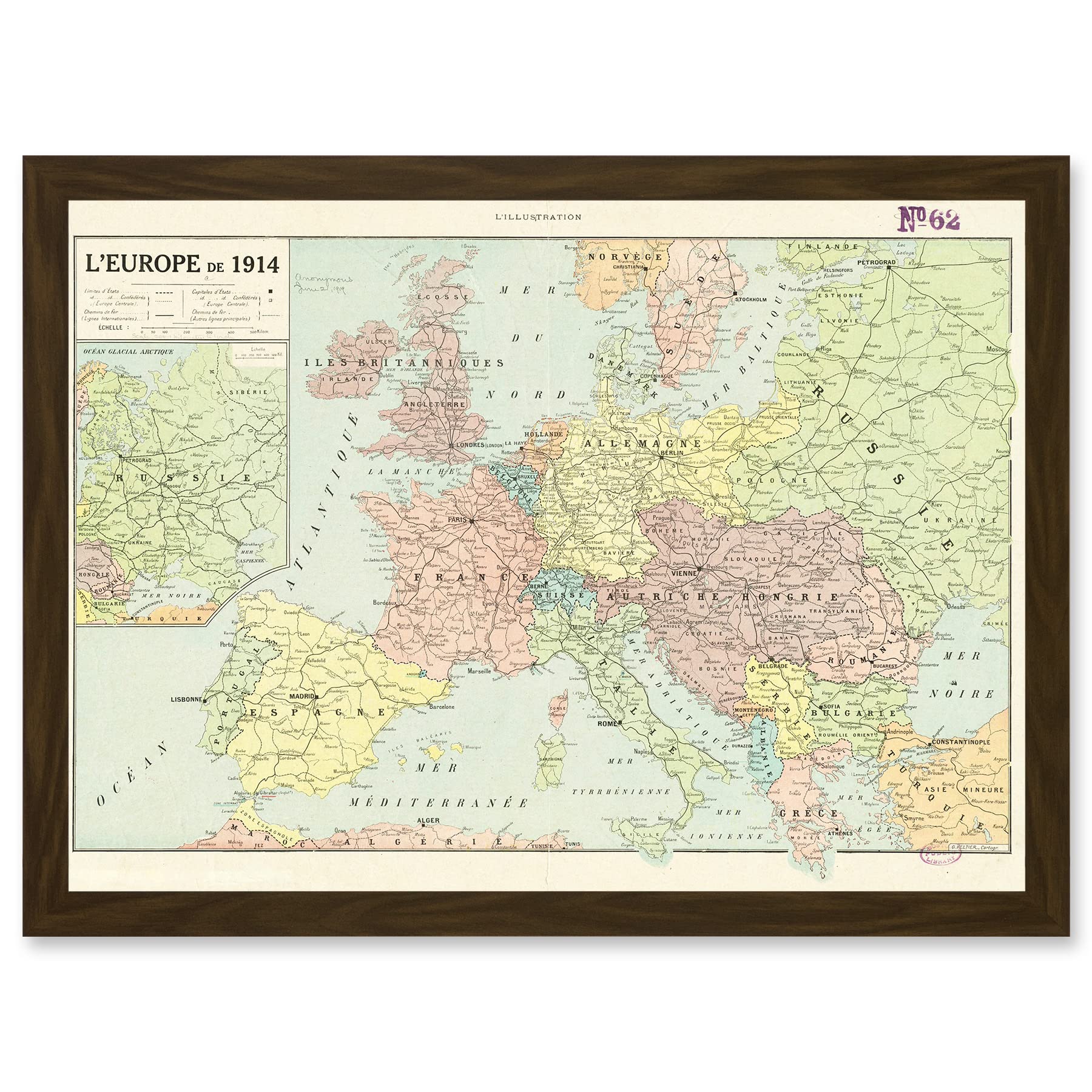 Artery8 Peltier 1914 Political Map Europe French Artwork Framed Wall Art Print A4