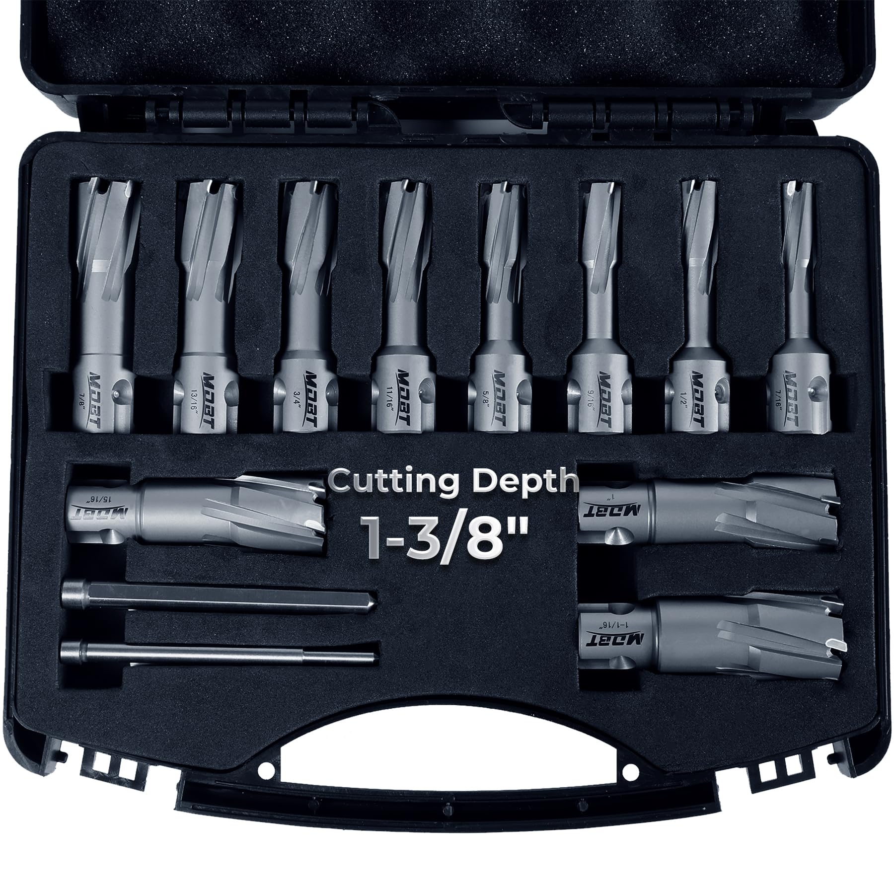 TCT Annular Cutter，13 PCS Carbide Tips Mag Drill Bits Kit, 1-3/8 Cutting Depth for Drill Press with 2 Pilot Pin, Universal Shank Compatible with 3/4"