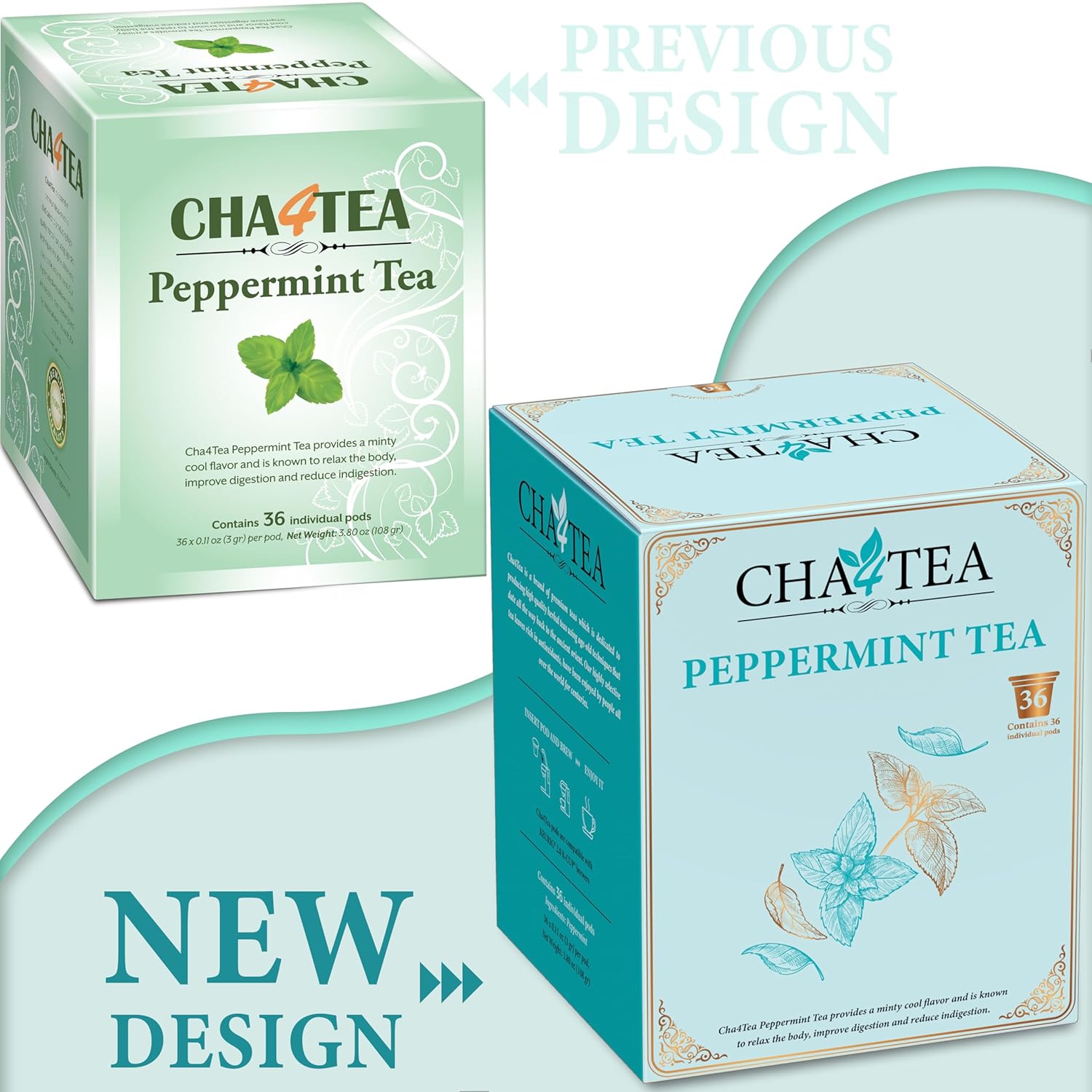 Cha4TEA 36-Count Peppermint Herbal Tea Pods Compatible with Keurig Brewers