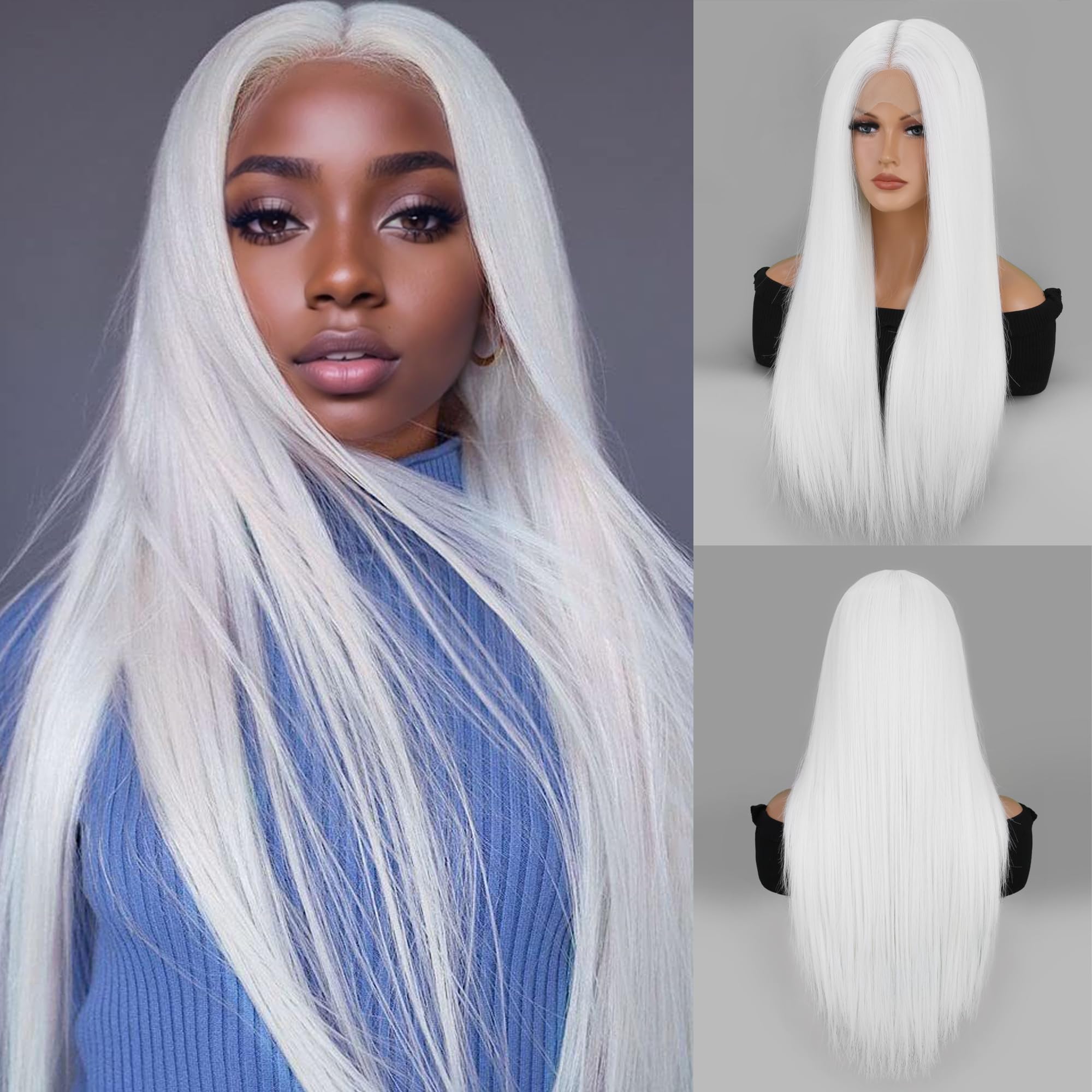 VOKEYLA Synthetic Lace Front Wigs For Women Straight Hair Glueless 13x4x1 Long Straight Natural Heat Resistant Fiber Natural Wig With 26 Inch (60)