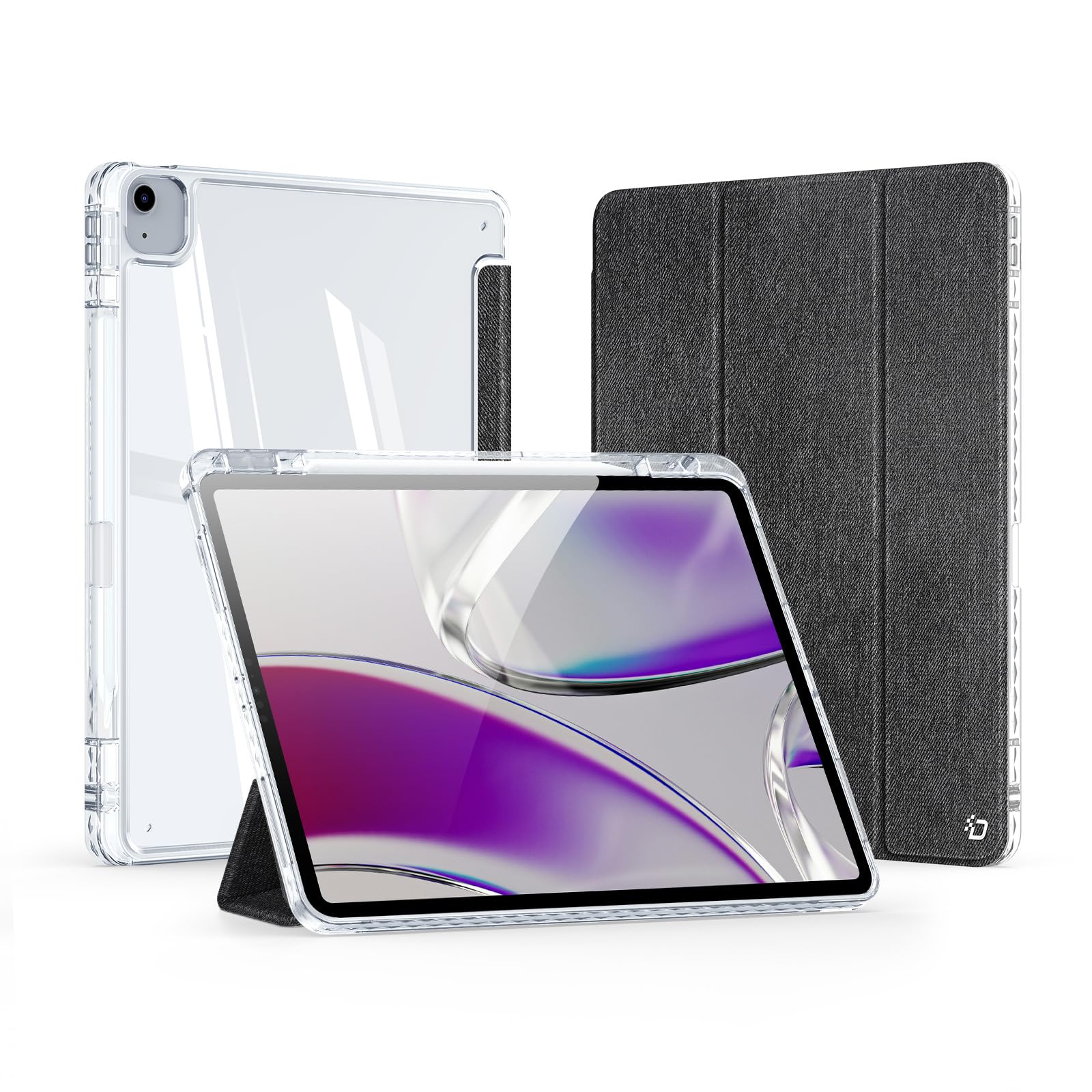 DUX DUCIS [Unid] Series Case Designed for Apple iPad Air 13 (2024)/iPad Pro 12.9 (2018/2020/2021/2022), Protective Tri-fold Cover With Clear Back & Auto Wake/Sleep, With Pencil Holder - Black