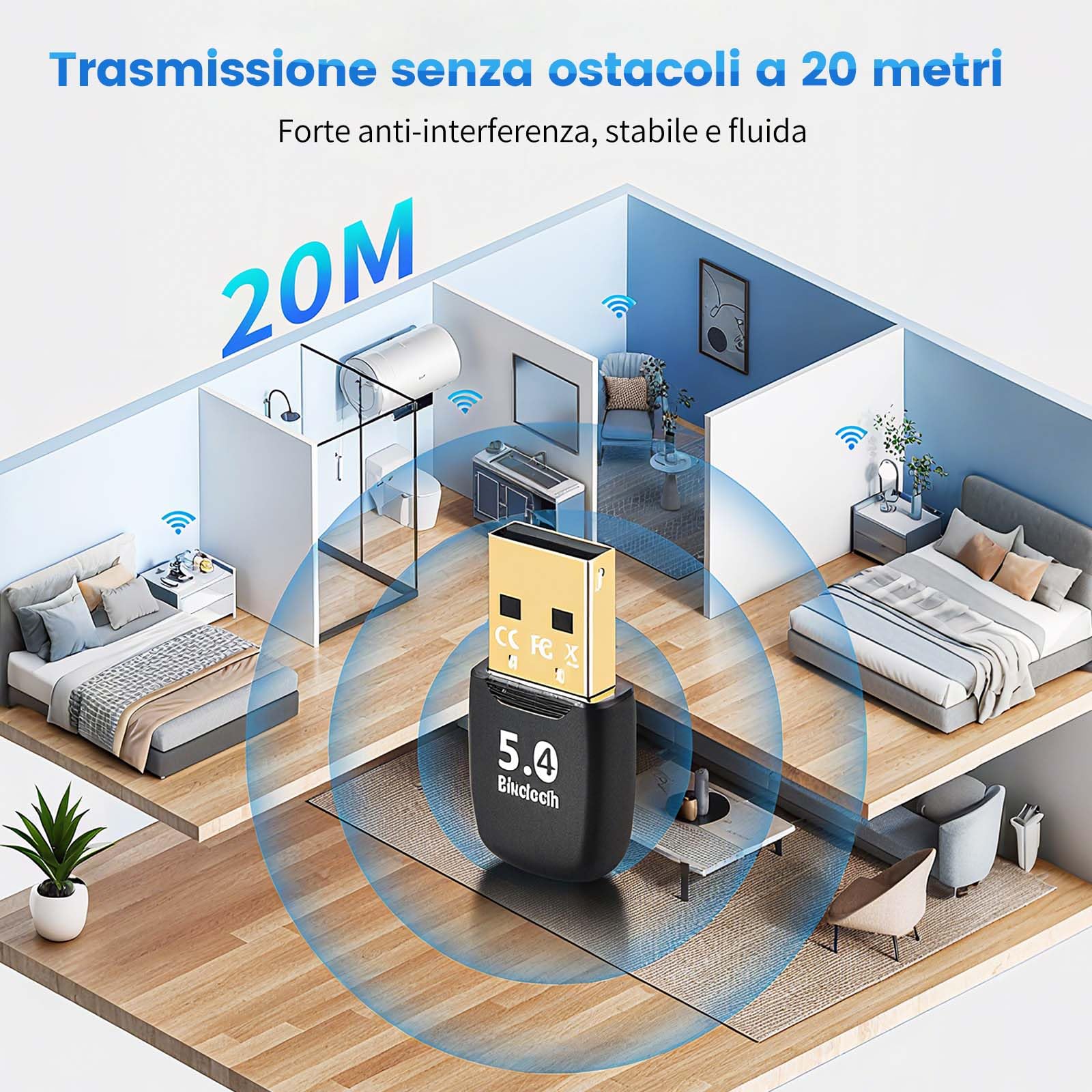 Adattatore Bluetooth 5.4 USB per PC, ricevitore Bluetooth Dongle a bassa latenza, Plug & Play, compatibile con Windows 7/8.1/10/11, computer desktop e laptop, mouse, tastiera, cuffie