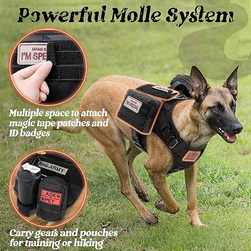 Miniatura 5 de rabbitgoo Arnés táctico para perros grandes arnés militar con asa chaleco de servicio sin tirones con paneles Molle y bucle arnés ajustable para