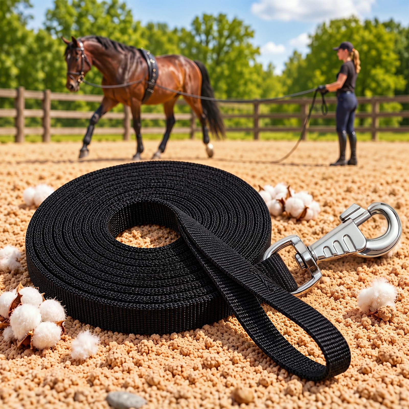 Sadnyy 26 FT Horse Lunge Line Cotton Training Lunge Line with Heavy Snap