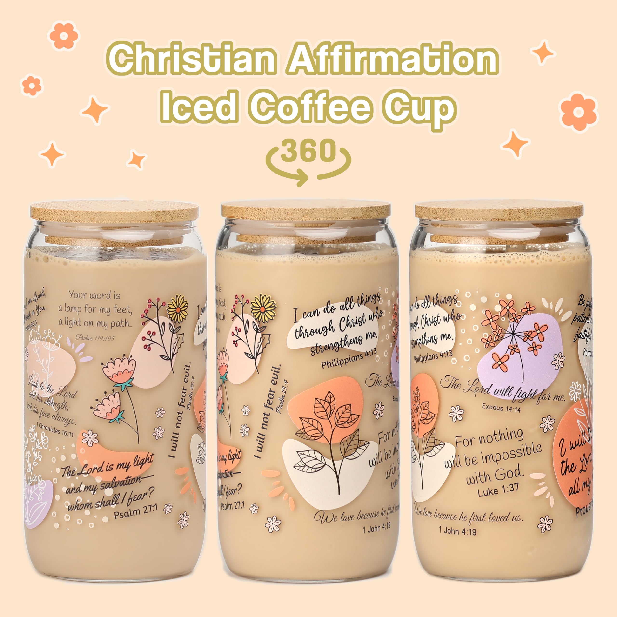 Christian Gifts For Women – Bible Verse Coffee Mug 16oz, My Daily Bible Affirmations Tumbler, Religious Gift & Bible Accessories for Sister, Wife and Friends, Iced Coffee Cups with Lid & Straw