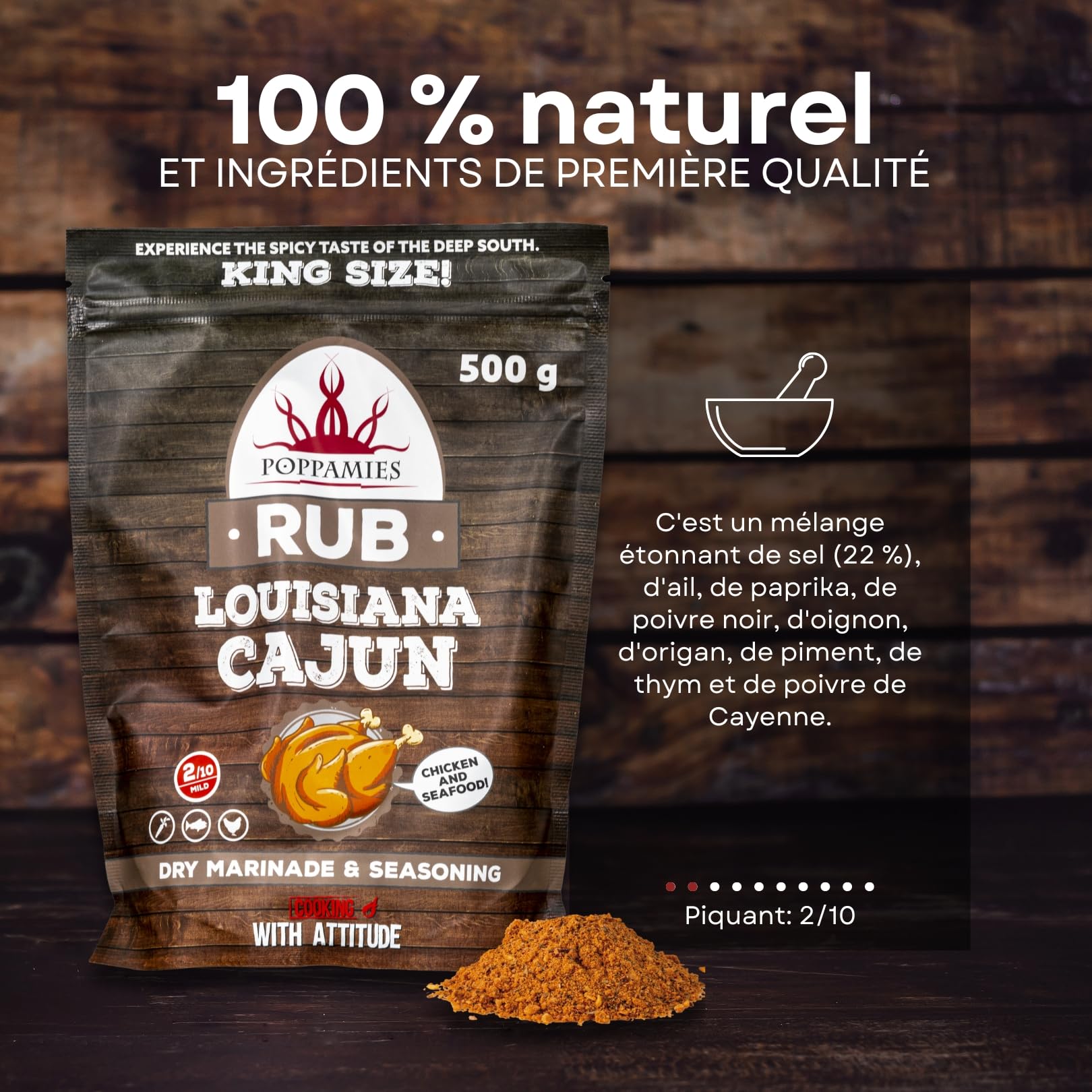 Poppamies Louisiana Cajun BBQ Rub - Assaisonnement BBQ 100% Naturel - Marinade Sèche & Épices - Idéal pour le gril - Grand format (500g)