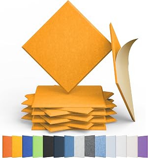 12 Pack Square Acoustic Panels Self Adhesive Sound Proof Foam(Orange) | High density sound acoustic panel, 12 X 12 X 0.4 in acoustic wall panels in home, office, recording, studio, and more