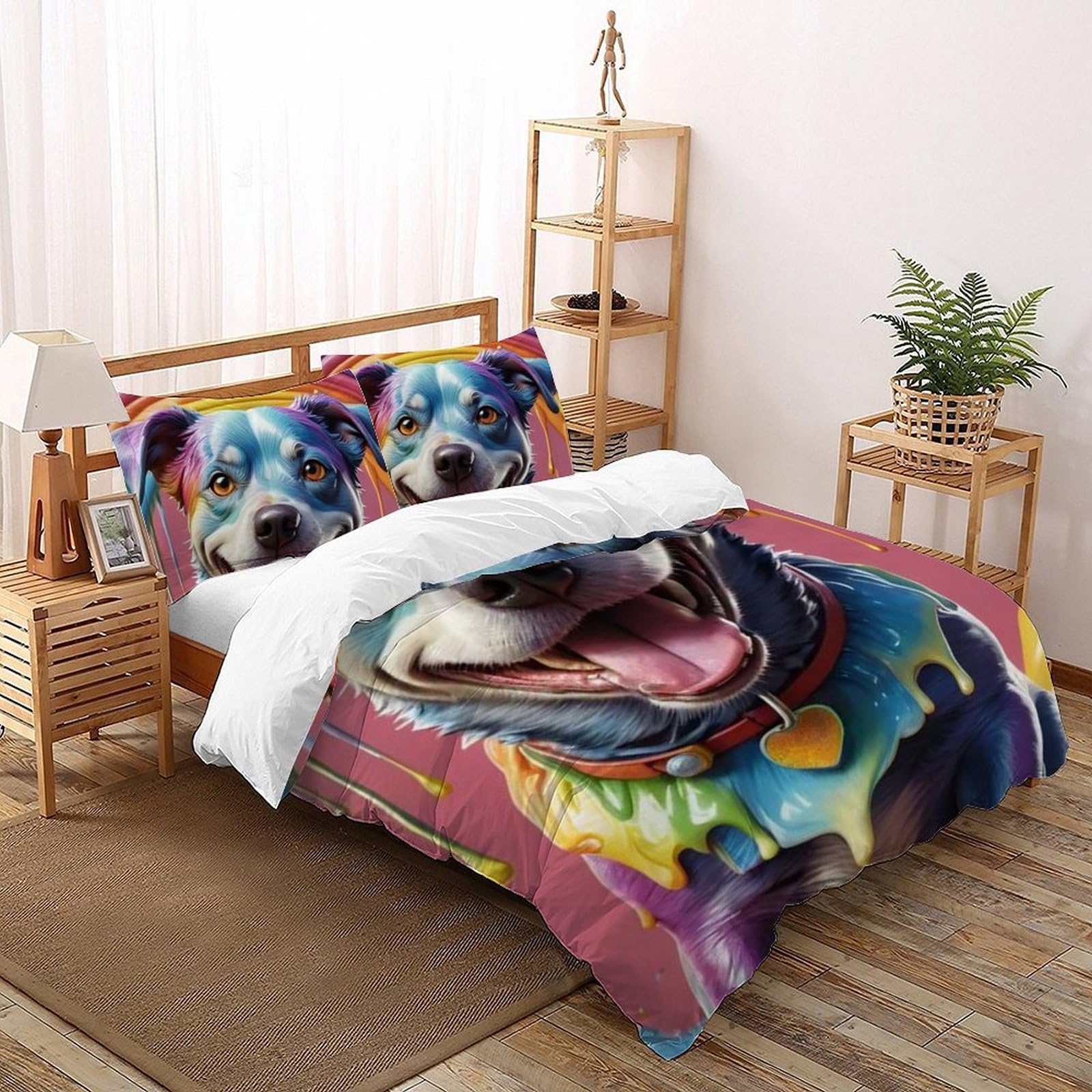 Housse de couette animaux 200x200cm anti-pli pour lit d'enfant