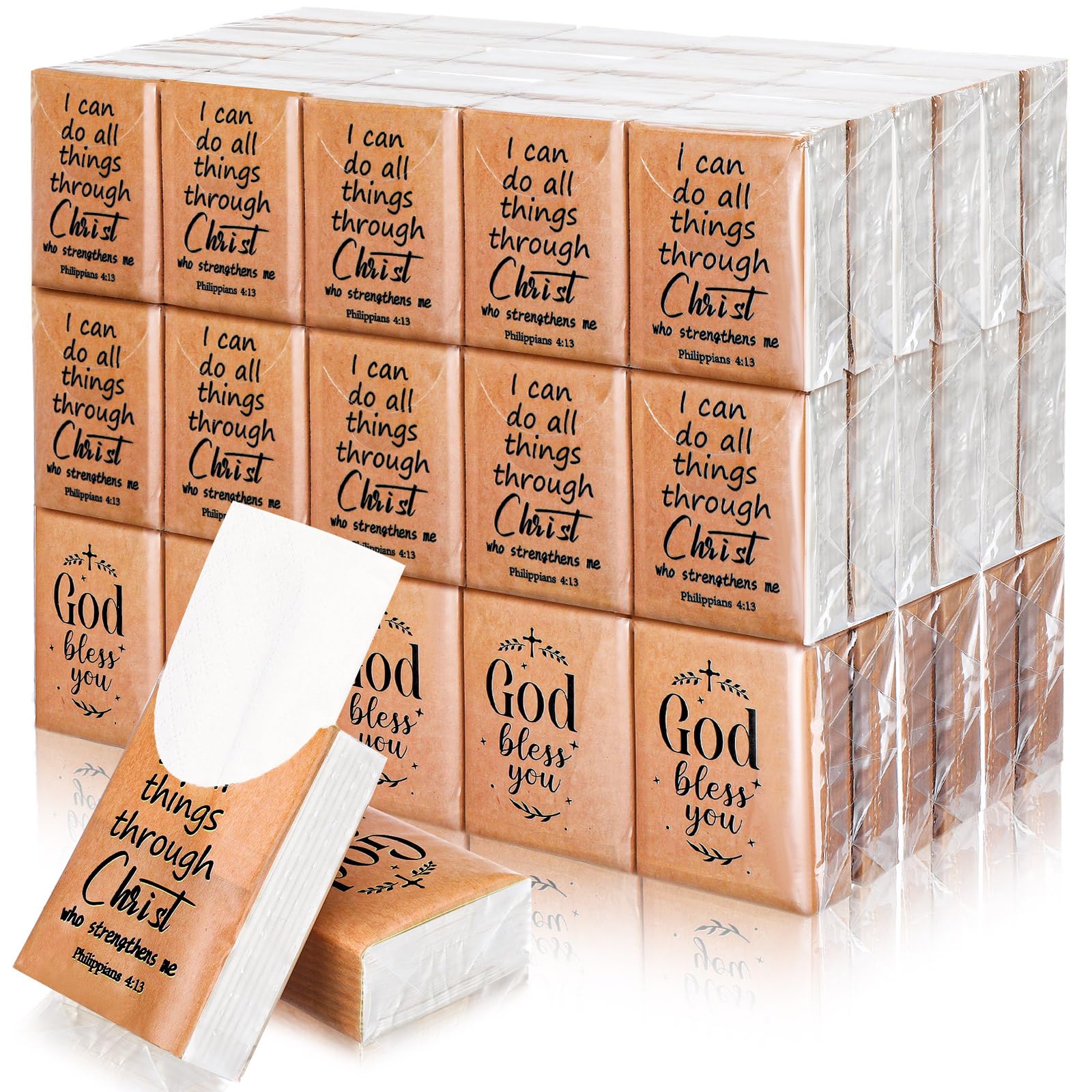 Ctosree 50 Pack Pocket Tissues Travel Packs 3 Ply,500 Sheet,Christian