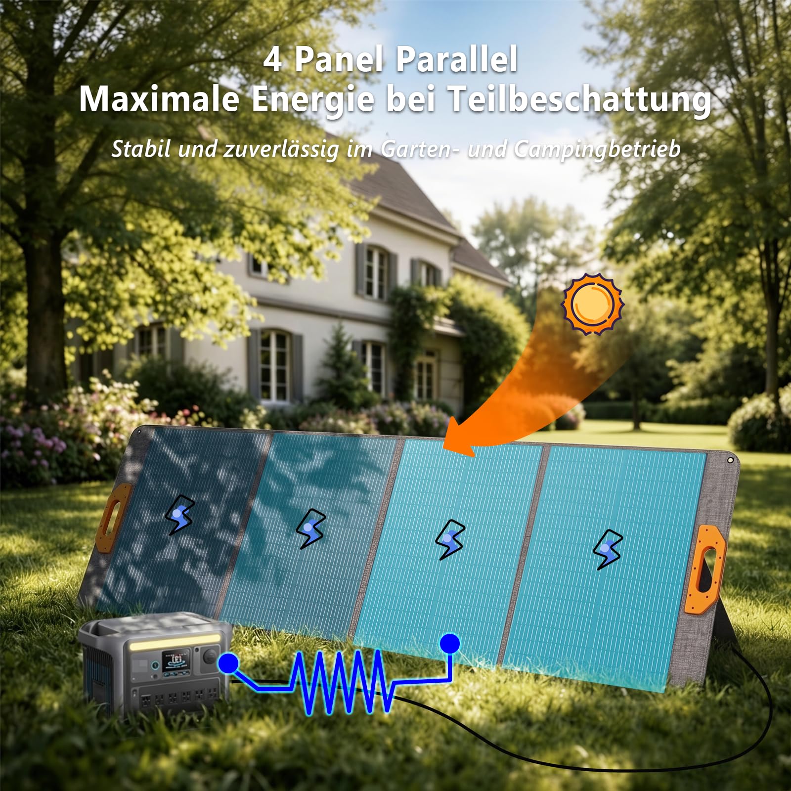 200W Faltbares Solarmodul, Monokristall Silizium Solarmodul, geeignet für Powerbanks, Solaranlagen, Solarladegeräte mit Multi-Contact-4-Anschluss, geeignet für Outdoor, Camping, Garten und Wohnmobile