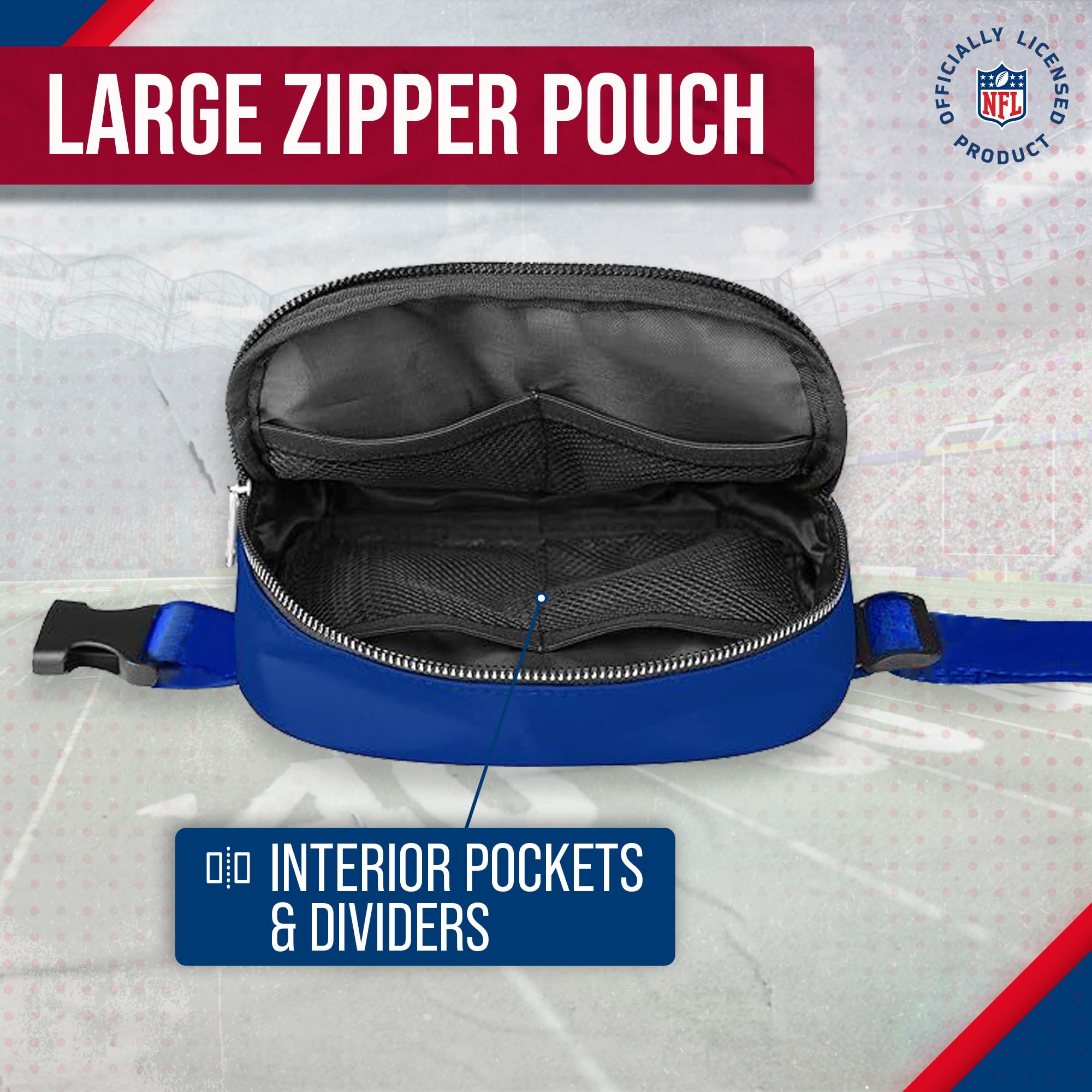 FOCO NFL Gameday On The Move Crossbody Gürteltasche - Offiziell lizenziert - Stadiongenehmigt - Verstellbar & Stilvoll, Königlich (Royal), Einheitsgröße