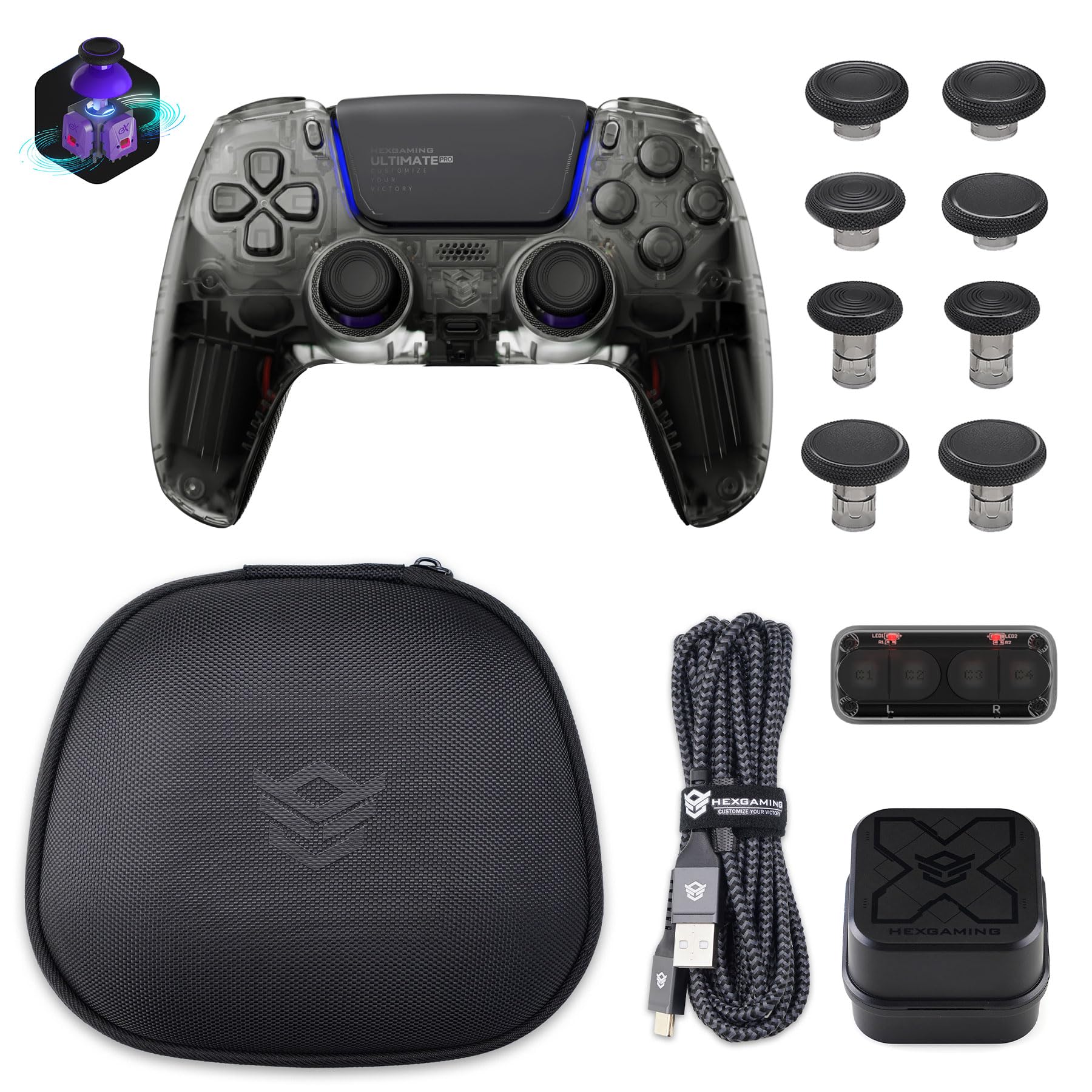HEXGAMING ULTIMATE PRO Controller per ps5/PC,Wireless/USB Joystick Pro | 4 Tasti Posteriori Rimappabili&8 Levette Analogiche Effetto Hall&6 Profil&Trigger Grilletti Regolabili,Nero Esploratore