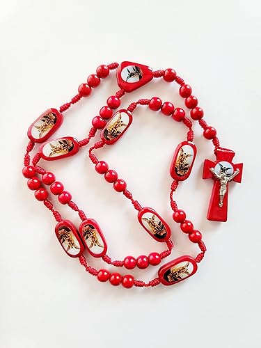 Miniatura 3 de "Devocionario a San Miguel Arcangel" Libro de Rezo y Rosario Rojo de Madera Hecho a Mano con la Imagen de San Miguel Arcangel