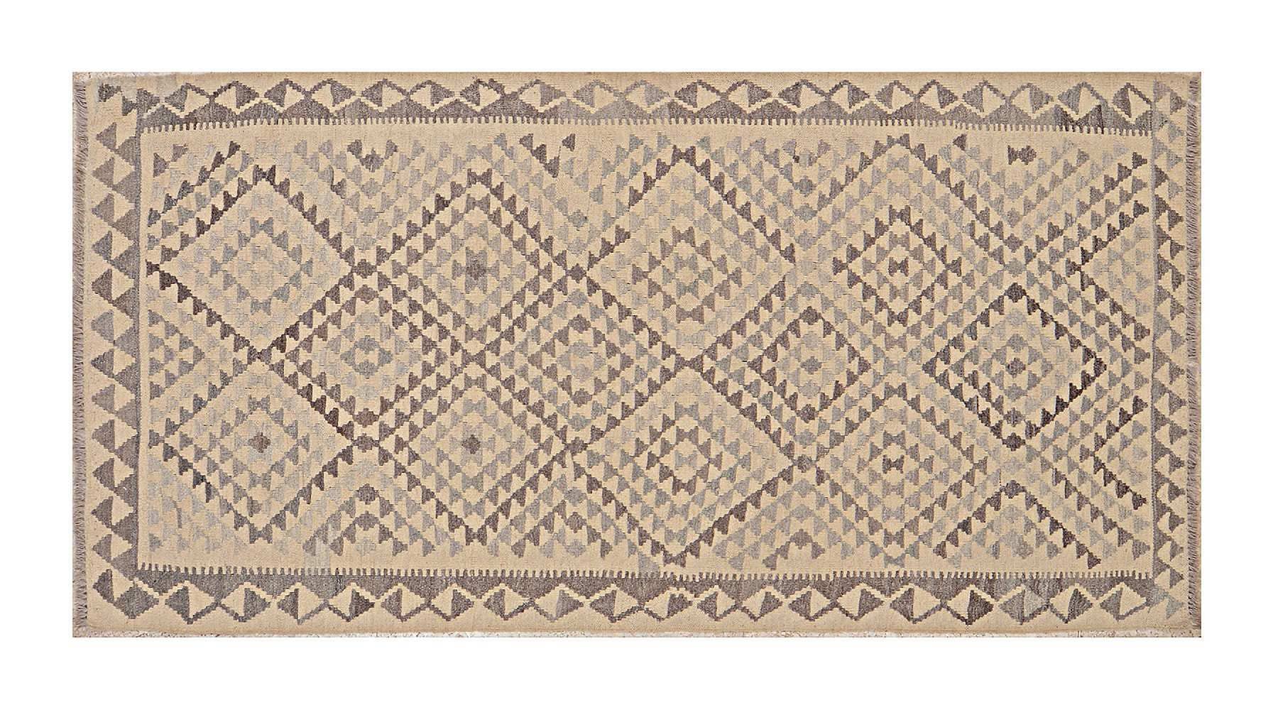 Afghan Kelim Old Style Natural Tapis tissé à la main Beige géométrique 100 x 200 cm