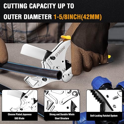 Miniatura 2 de O'Shine Cortador de tubos de PVC, corta hasta 1-58 pulgadas, herramienta de corte de tubería PEX de PVC con trinquete resistente, manguera de