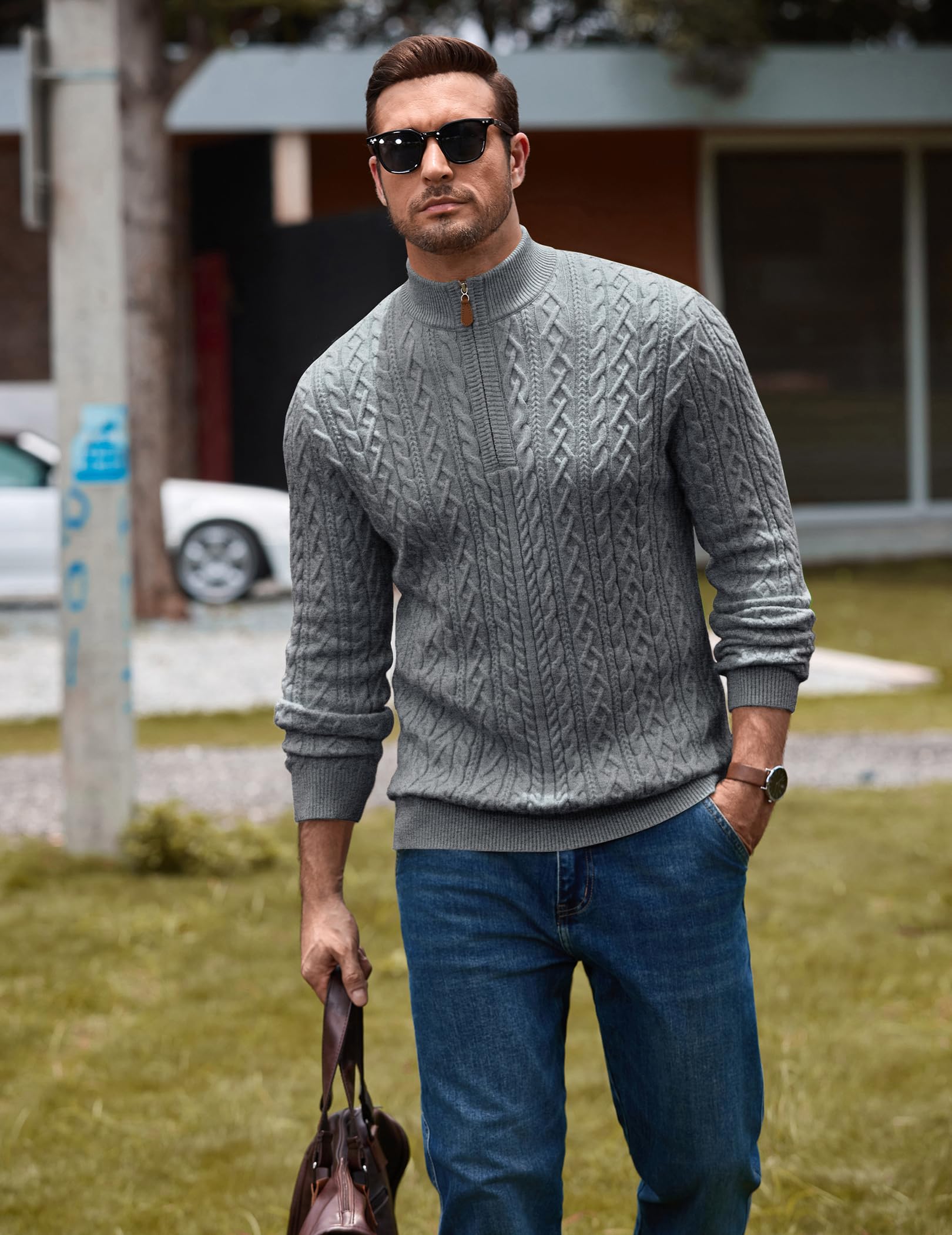COOFANDY Herren-Pullover mit Viertelreißverschluss, lässiger