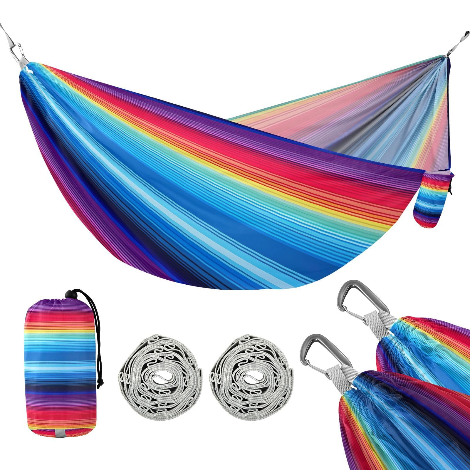 ATTX Colorful Mexico Stripe Camping Hammock - Lightweight & Portable Hammocks, Heavy Duty 330lbs Capacity for Indoor, Hiking, Backpacking, Travel, Backyard, Beach#441