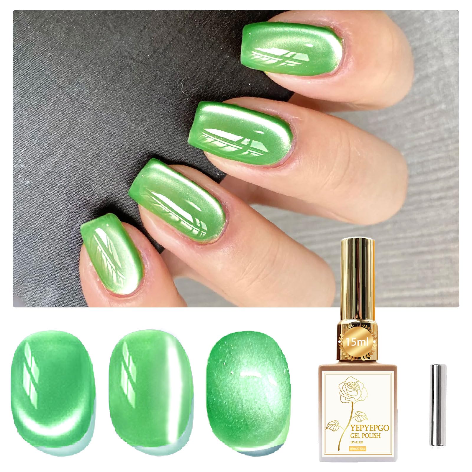 YEPYEPGO Jelly Glass Cat Eye Gel Nail Polish, Moonlight Ceramic Cats Gel Polish with Magnet Stick, Magnetic Cat Eyes Gel Crystal Sock Off Nail Art DIY