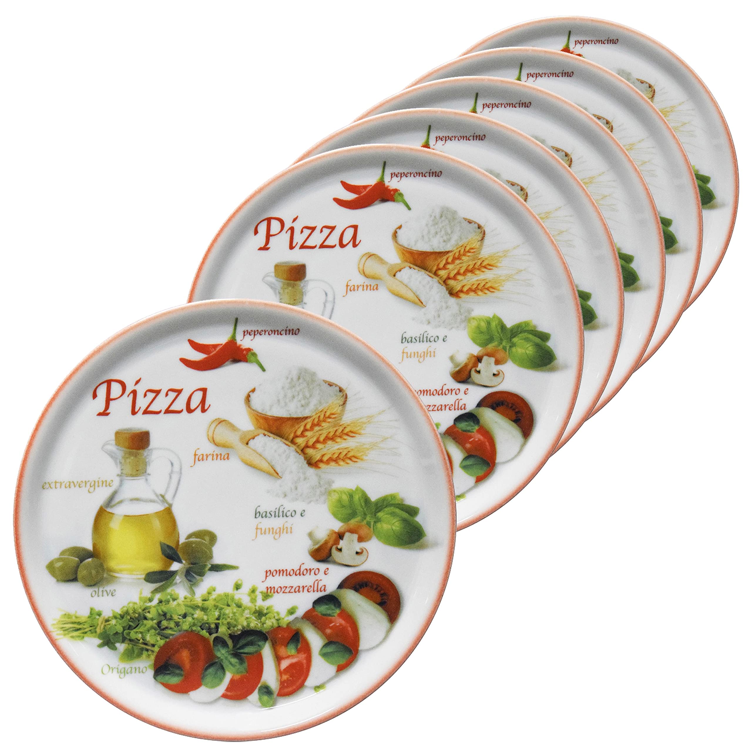 MamboCat Napoli Red Lot de 6 assiettes à pizza rouges Ø 32 cm I Assiettes de service avec motifs