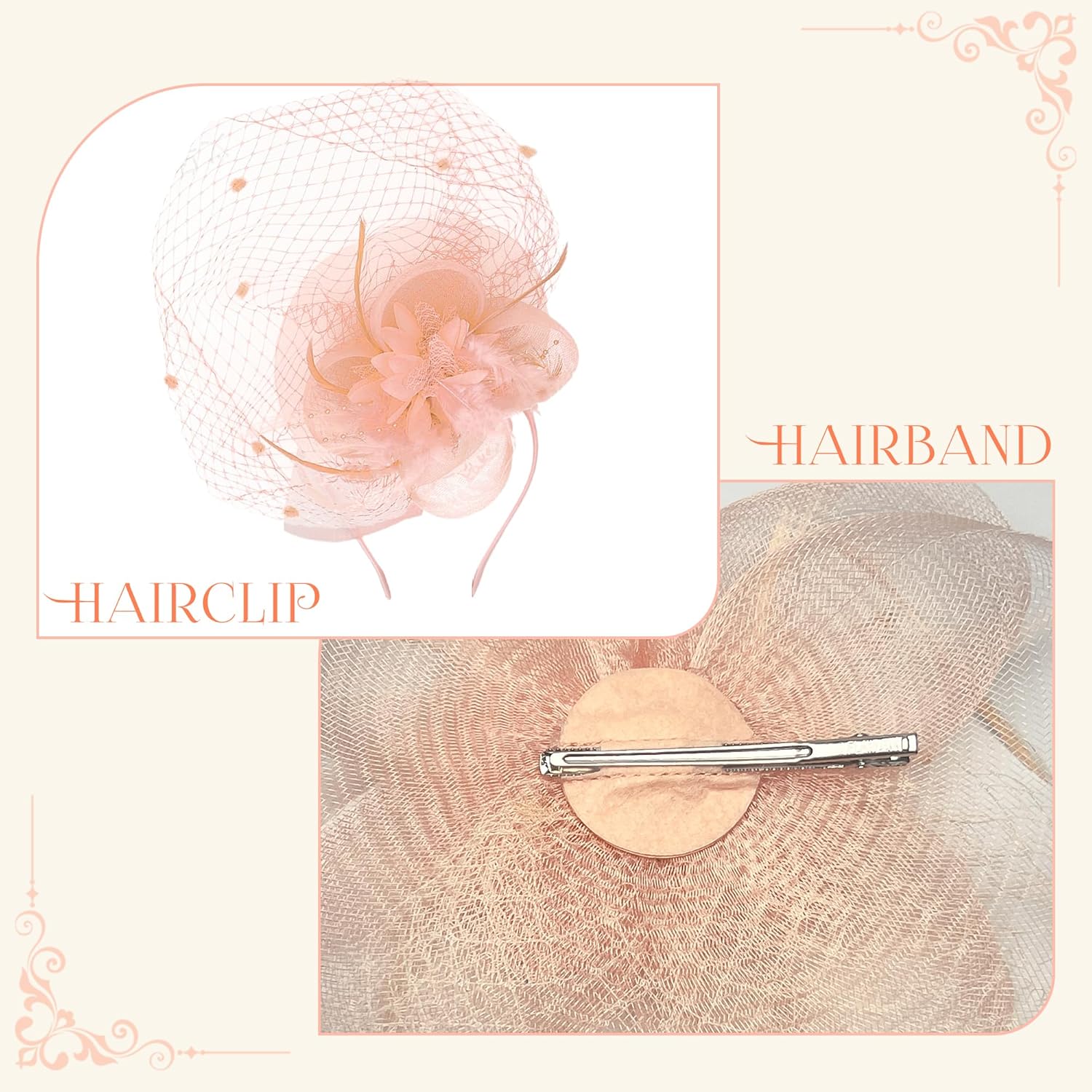 7Pcs Fascinators for Women,20s 50s Tea Party Fascinator Hats for Women,Feather Pearl Veil Tea Party Hats and Jewelry Set - Image 7