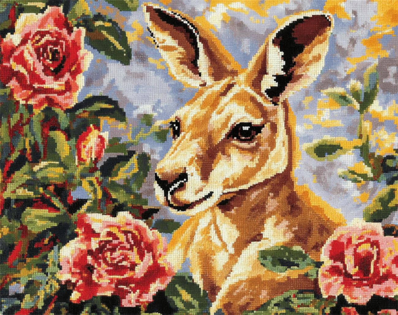 AMBATTERY Animal Latch Hook Kits for Adultskangaroo and Rose DIY Rugs Set with Printed Canvas Floor Mat Crochet Yarn Embroidery Hook Latch Carpet Tapestry for Home Decoration 21x29in