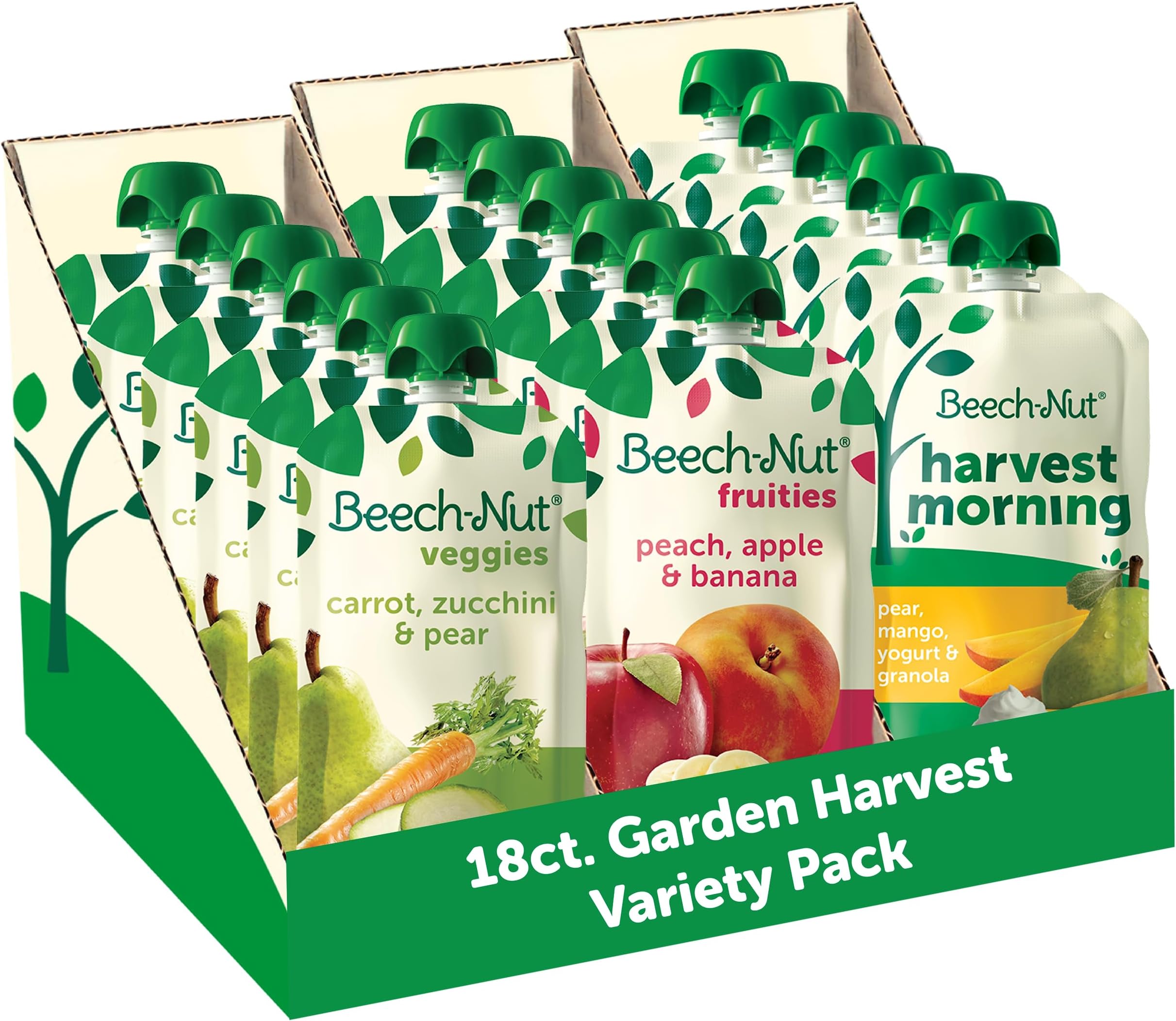 Beech-Nut Baby & Toddler Food Variety Pack, Garden Harvest Baby Food Pouches, Fruit Veggie and Whole Milk Yogurt Purees, 3.5oz (18 Pack)