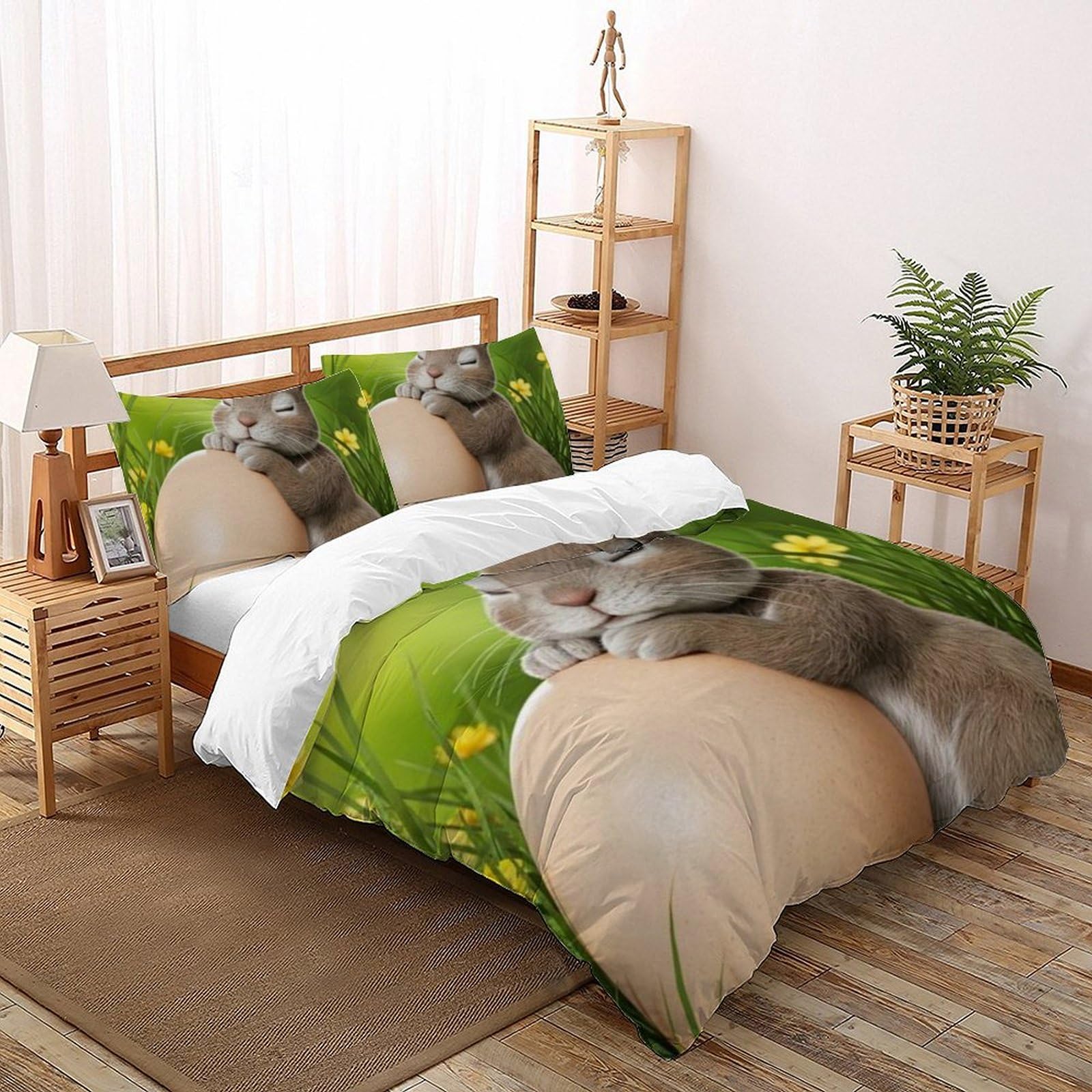 Housse de couette imprimé 3D lapin fermeture éclair 260x220