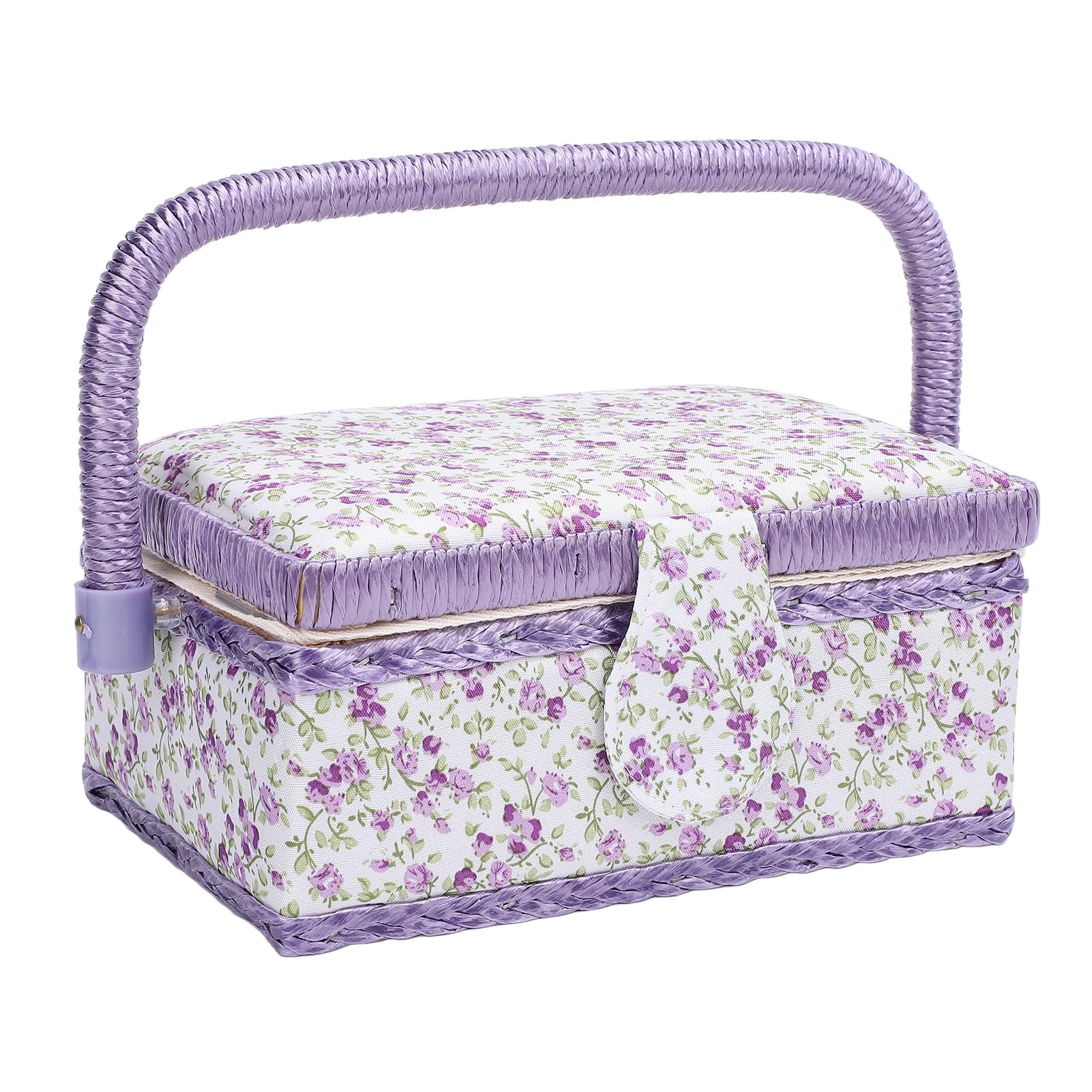 Sewing Basket with Removable Sewing Tool Basket with Removable Tray Portable Needlework Tool Organizer for Thread Scissors Spool Buttons