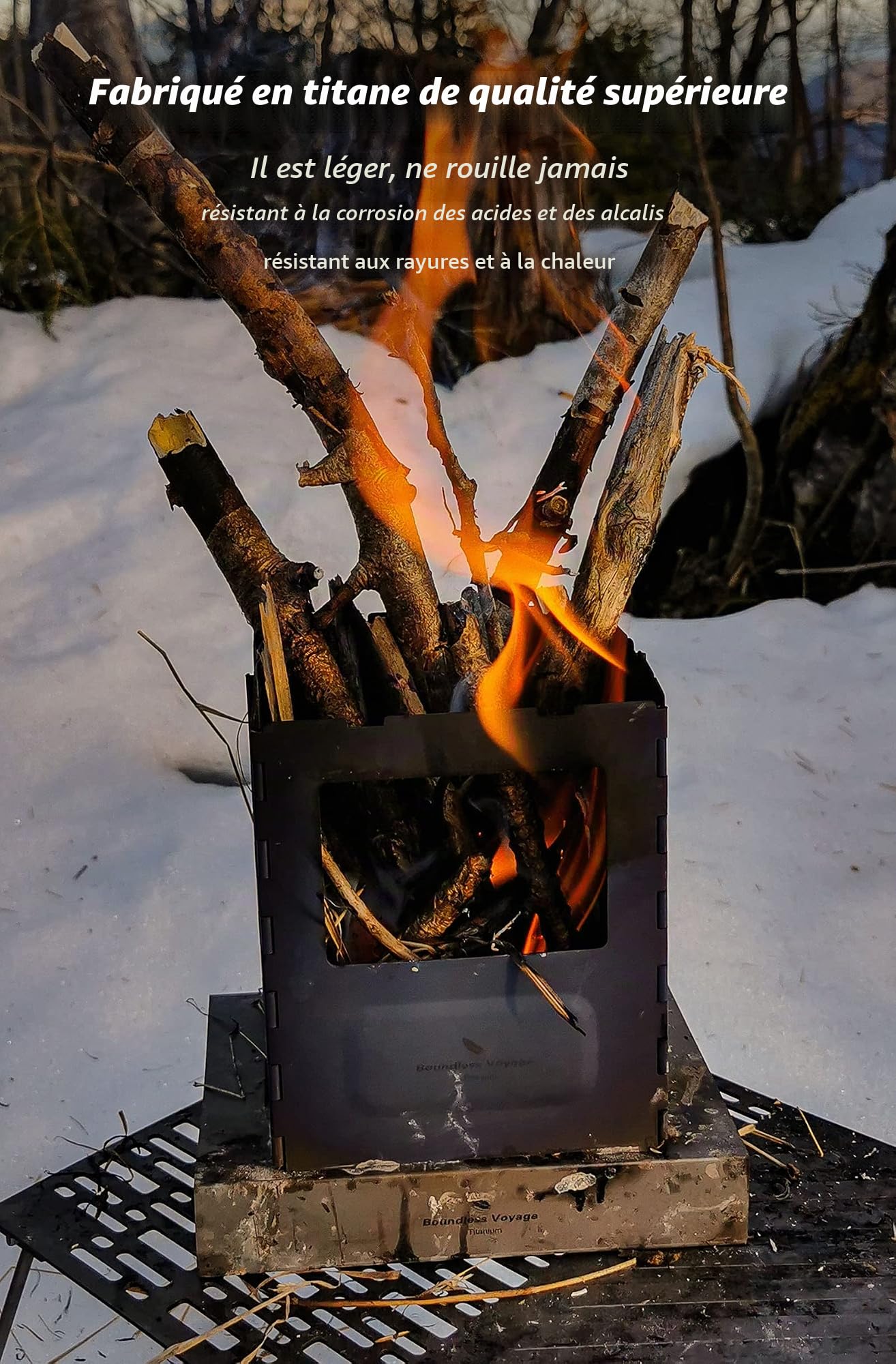 iBasingo Réchaud à bois en titane avec support de casserole, brûleur à charbon de bois, chauffage à alcool portable type carte de randonnée intégré four multifcombustible léger grill batterie de