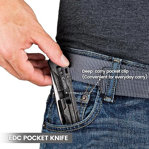 Miniatura 6 de Cuchillo de bolsillo de 3.3 pulgadas, hoja plegable D2, mango de acero inoxidable lavado a la piedra, clip de bolsillo de transporte profundo,