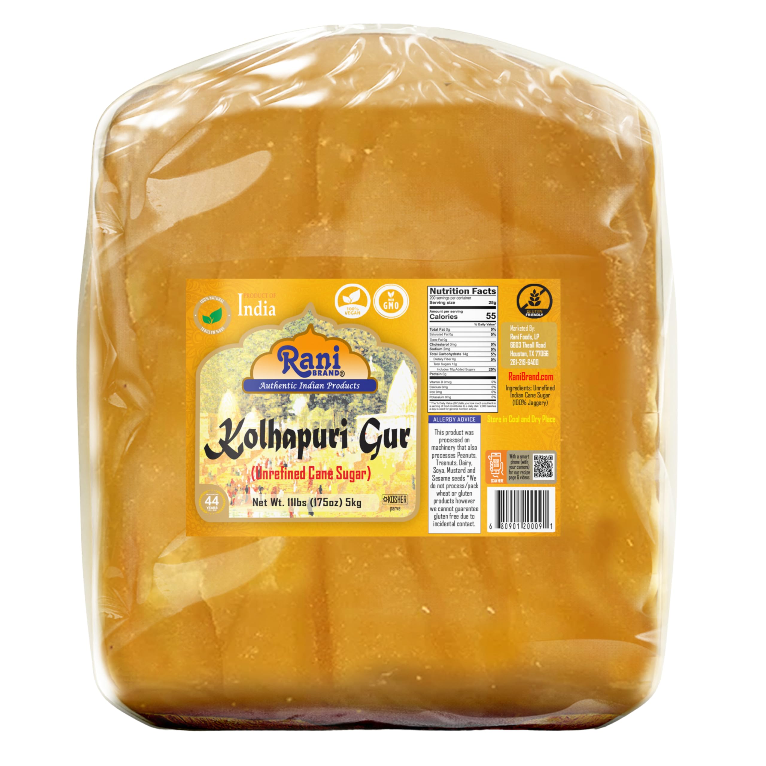 Rani Kolhapuri Gur (Jaggery) 175oz (11lbs) 5kg ~ Unrefined Cane Sugar, No Color added, Gluten Friendly | Vegan | NON-GMO | Kosher | No Salt or fillers