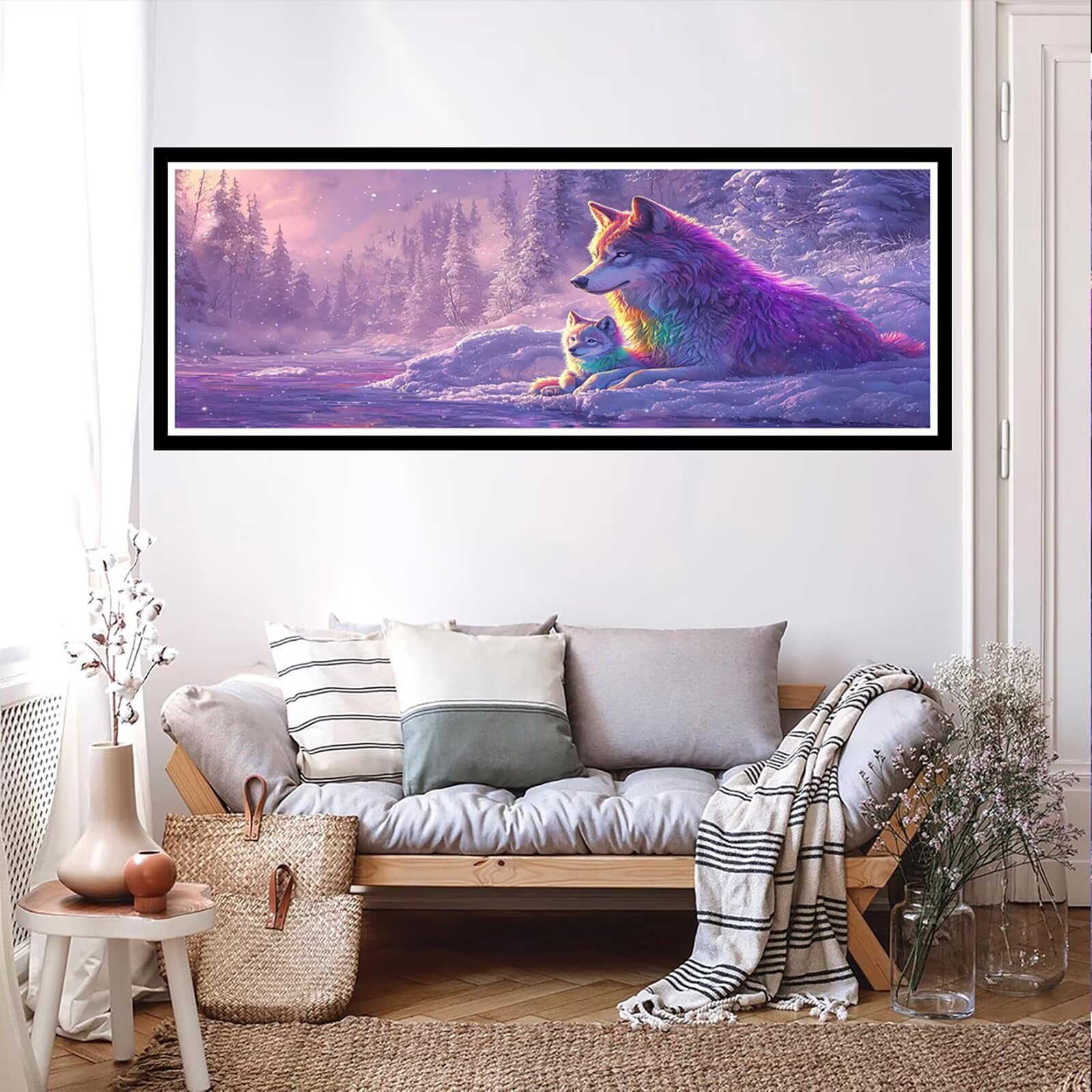 5D DIY zima diament malarstwo duży rozmiar 80 x 240 cm, diamentowe malowanie dorosły wilk, malowanie diamentowe haft ścieg krzyżykowy kryształ górski kreatywny zestaw do dekoracji wnętrz TU0N-575