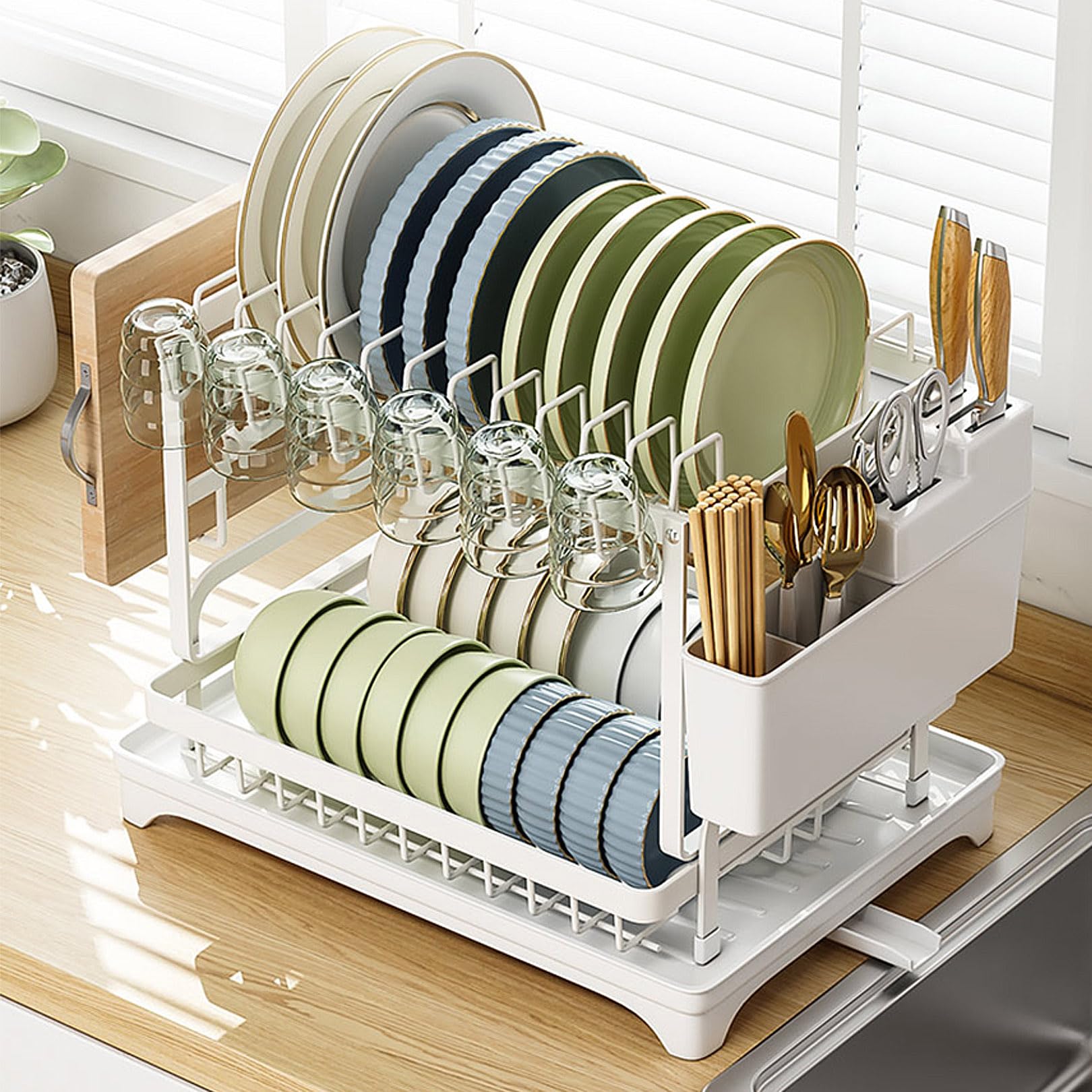 FLYIODFCXV drain rack, 2 with Drip Tray, Kitchen Counter Sink Drainer Rack