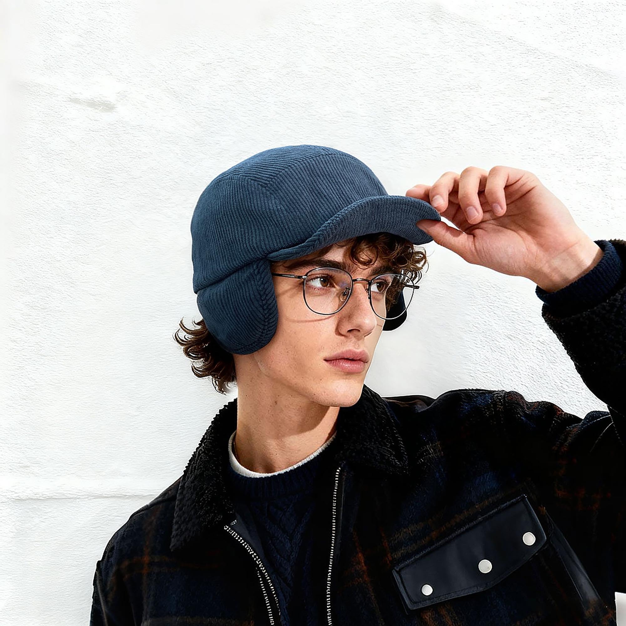 Baseballkappe mit Ohrenklappen, russische Wintermütze, Trappermütze, 5-Panel-Mütze kurzem Schirm, Jagd- und Skimütze