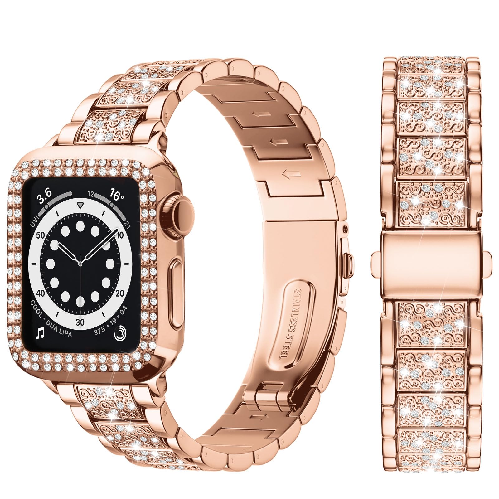 Women\'s Sparkling Rose Gold Watch with Rhinestones on Case and Band New Apple Watch Band Women Rose Gold 38mm 40mm 41mm 42mm 44mm  main image 4